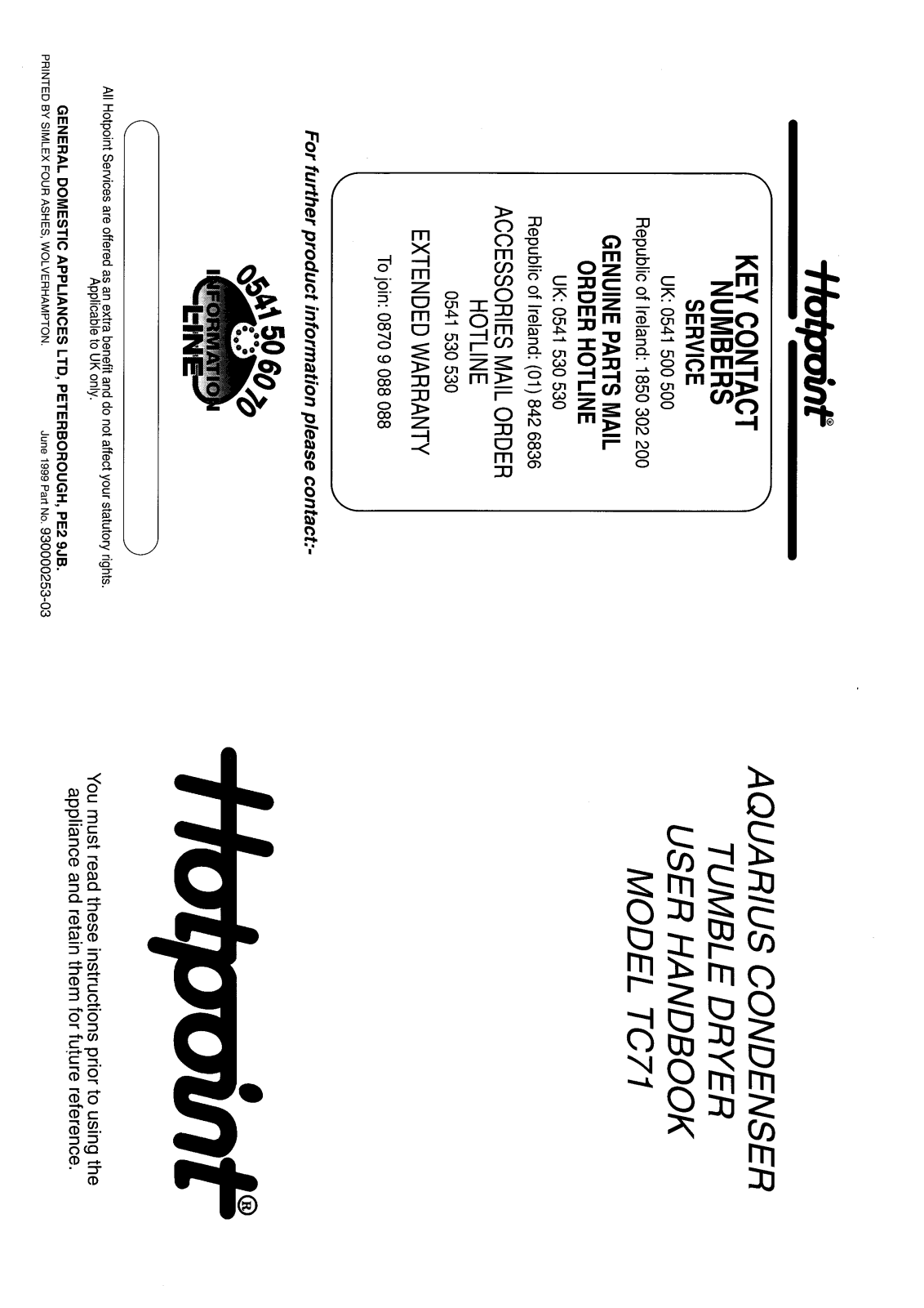 Hotpoint-Ariston HBTC71 User Manual