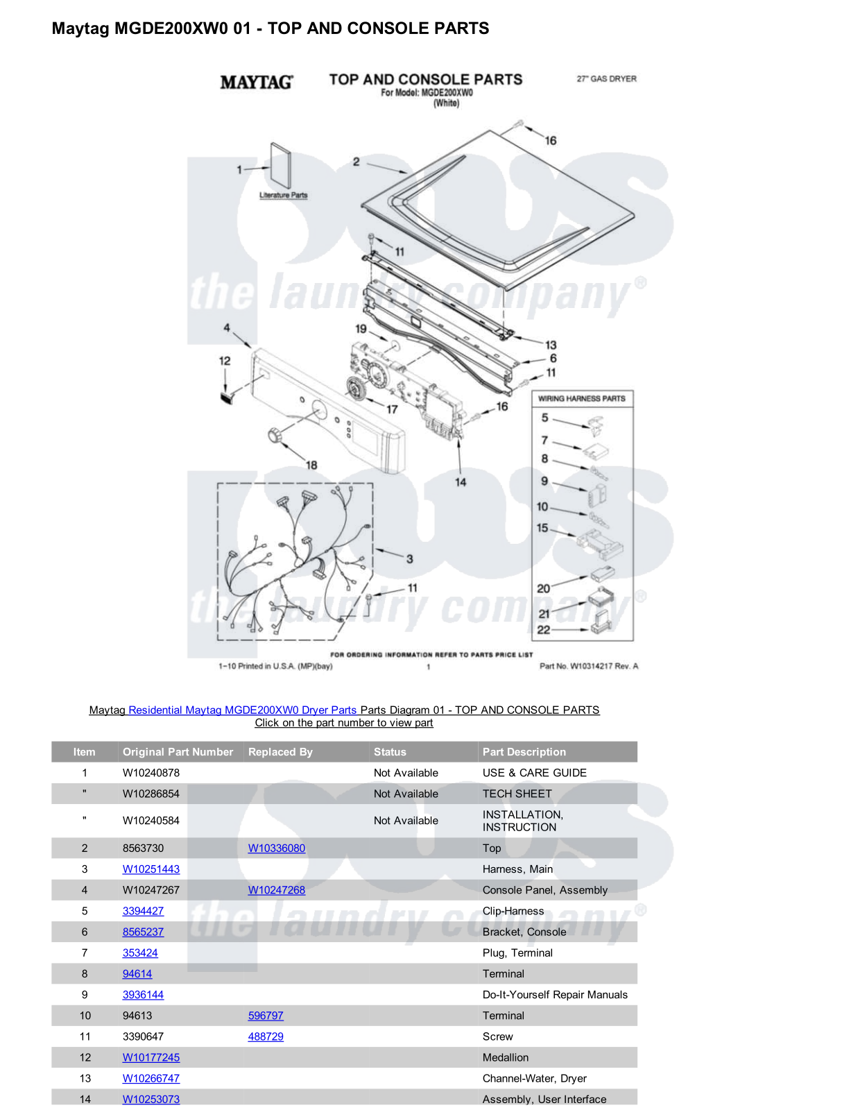 Maytag MGDE200XW0 Parts Diagram