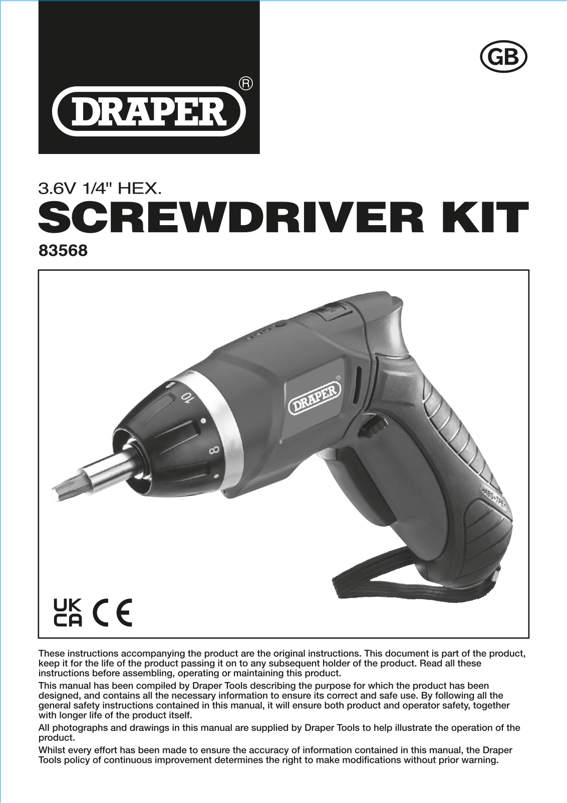 Draper Tools 83568 Instructions - ManualMachine.com