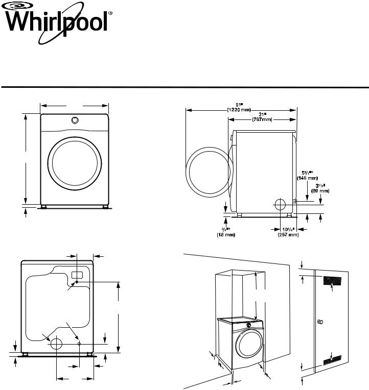 Whirlpool WED94HEAC, WED70HEBW, WED86HEBW, WED80HEBW, WED88HEAW Dimension Guide