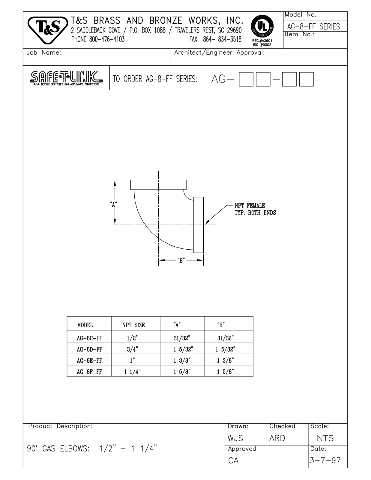 T&S Brass AG-8C-FF User Manual