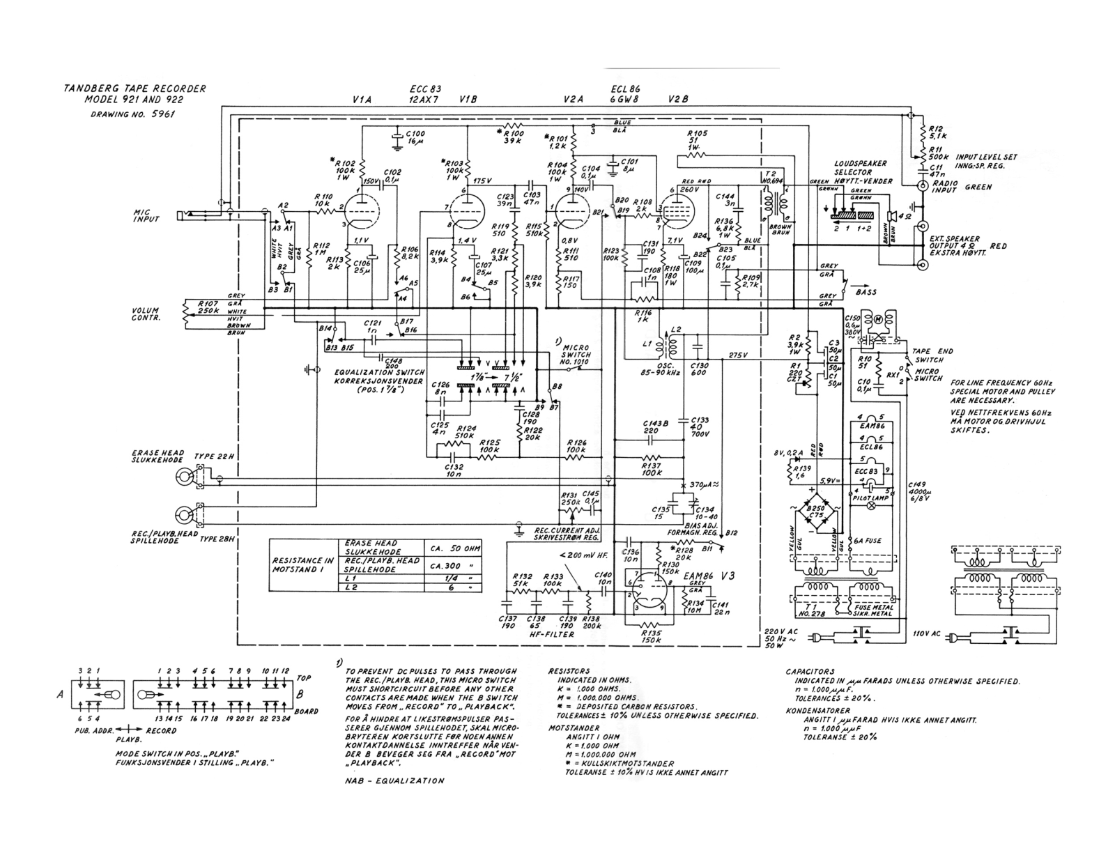 Tandberg 921, 922 Schematic