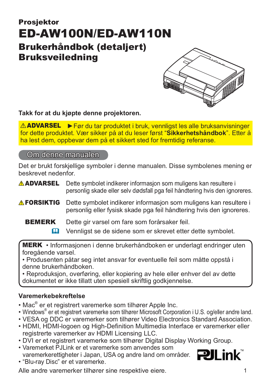 Hitachi ED-AW110, ED-AW100 User Manual