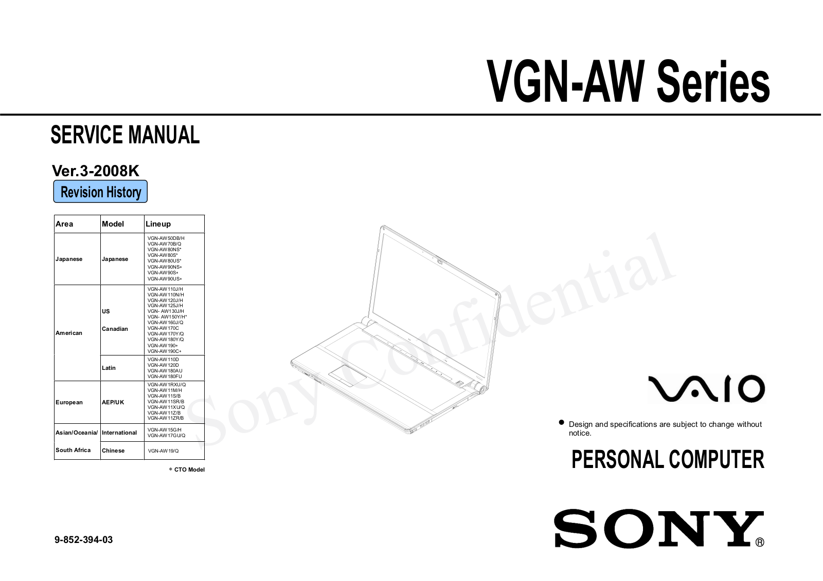 Sony VGN-AW50DB/H, VGN-AW80S, VGN-AW70B/Q, VGN-AW80NS, VGN-AW80US Service Manual