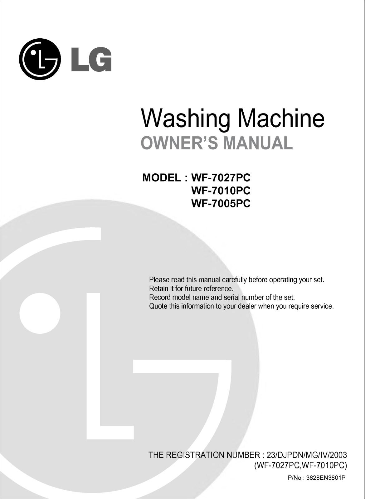 LG WF-7005PC User Manual