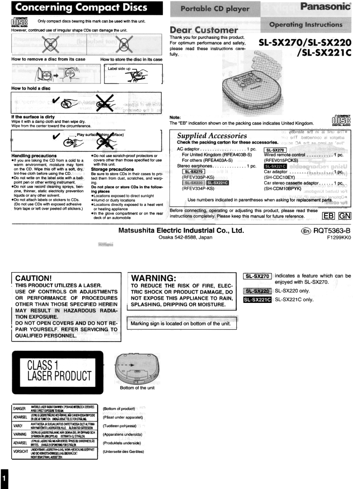 Panasonic SL-SX221, SL-SX220, SL-SX270 User Manual