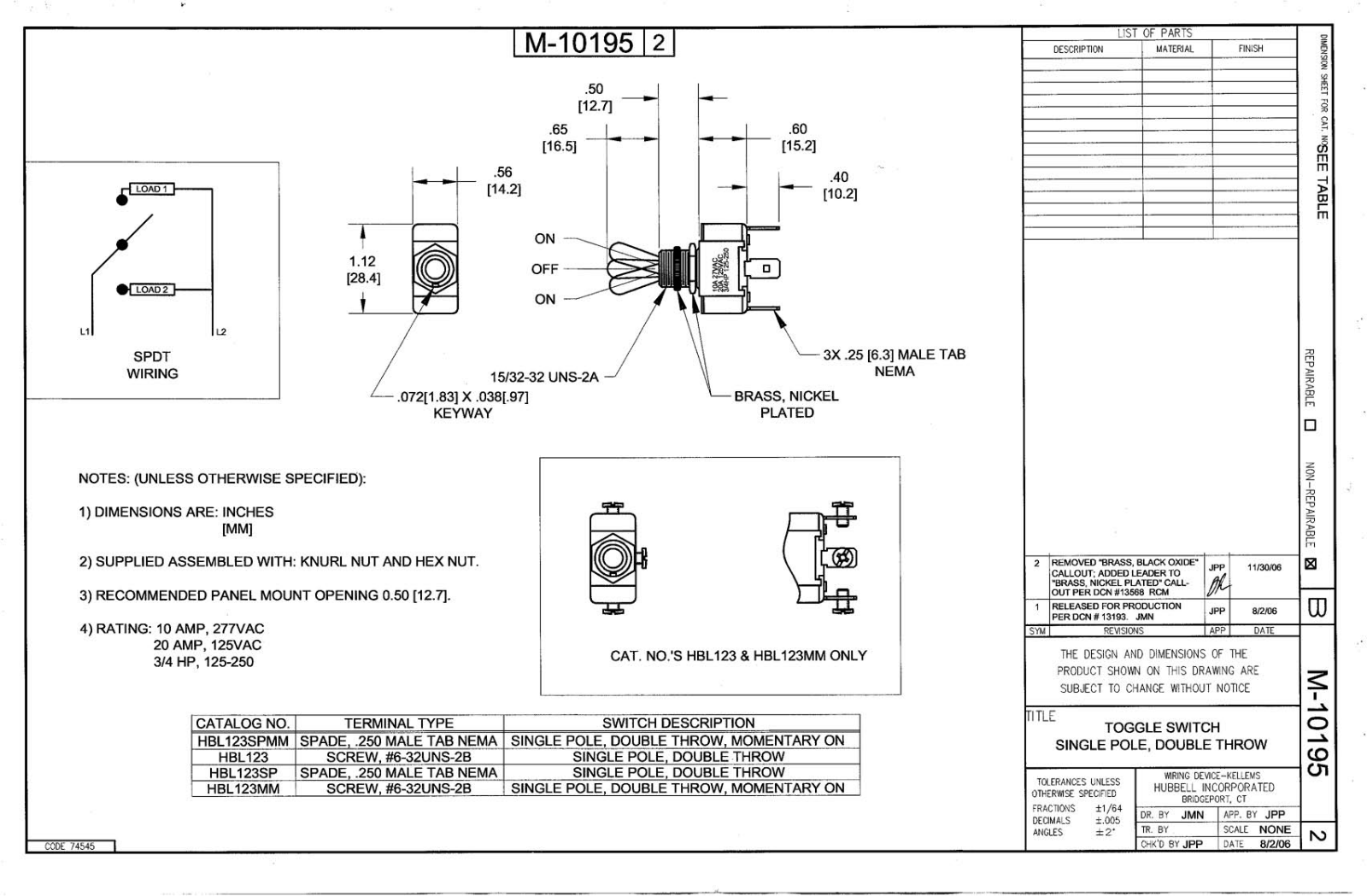 Hubbell HBL123 Reference Drawing