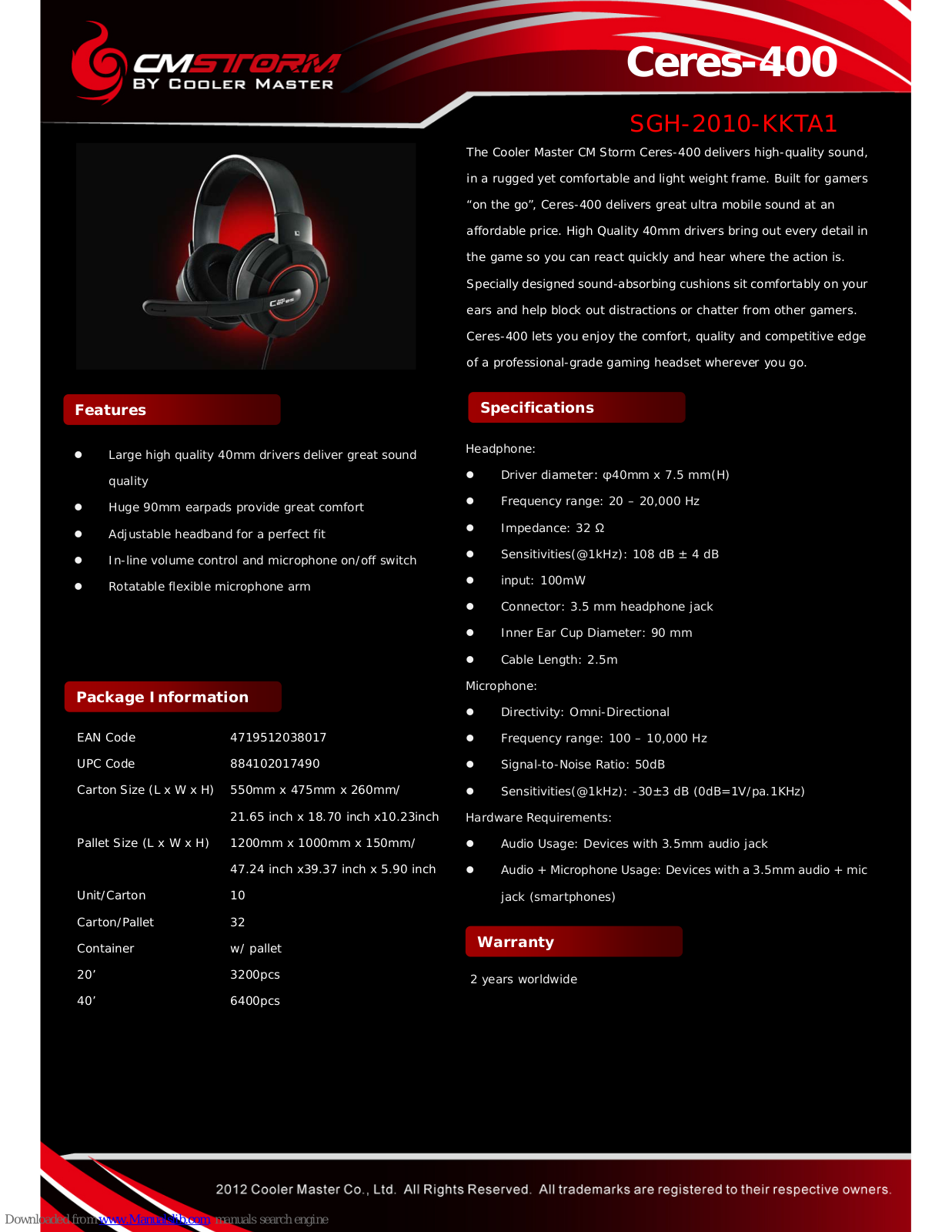 Cooler Master SGH-2010-KKTA1, CM Storm Ceres-400 Specifications