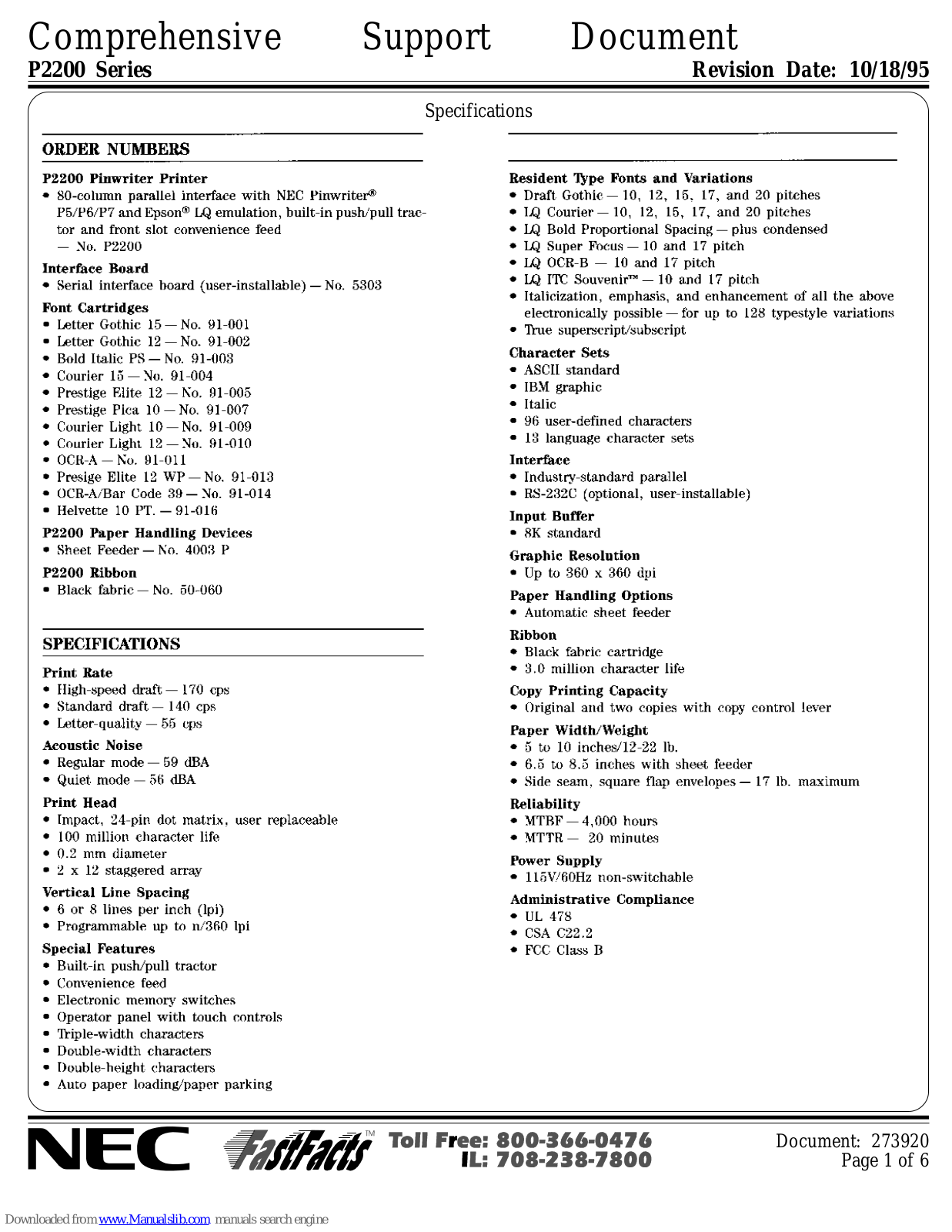 NEC P2200 Specifications