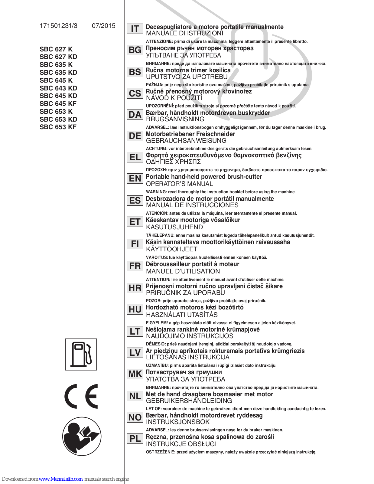 Stiga SBC 627 K, SBC 627 KD, SBC 635 K, SBC 635 KD, SBC 645 K Operator's Manual