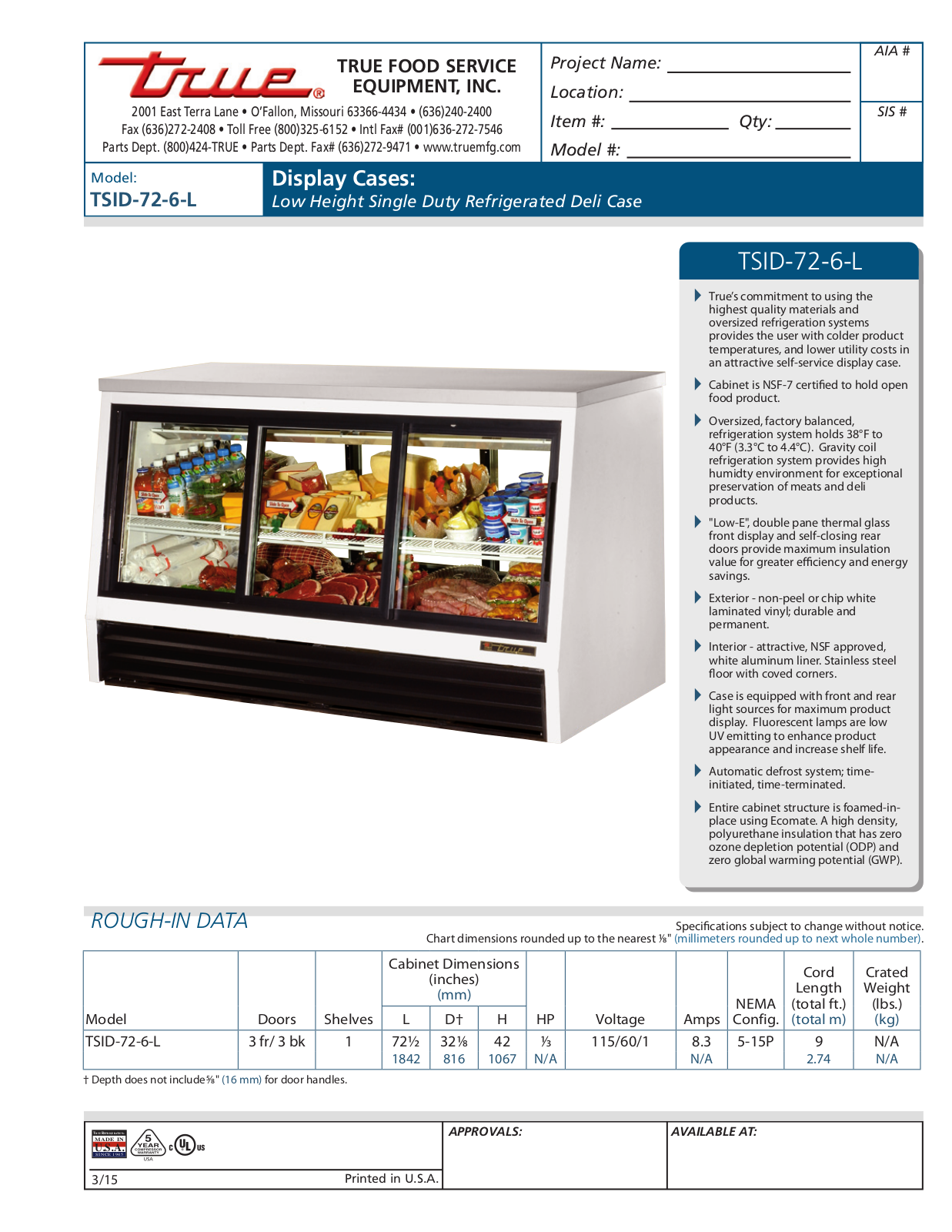 True TSID-72-6-L User Manual