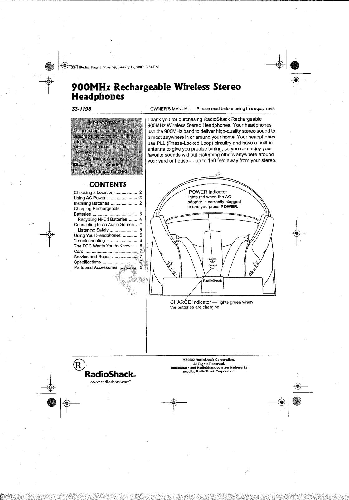 Radio Shack 3301196T, 3301196 Users manual