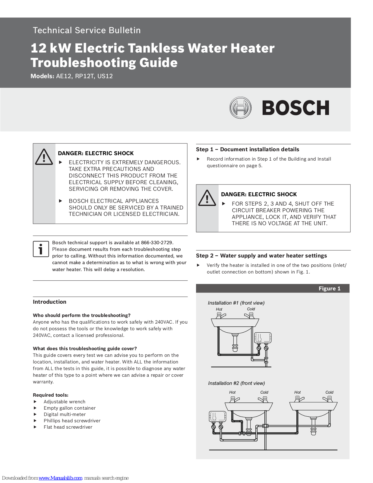 Bosch AE12, US12, RP12T Troubleshooting Manual