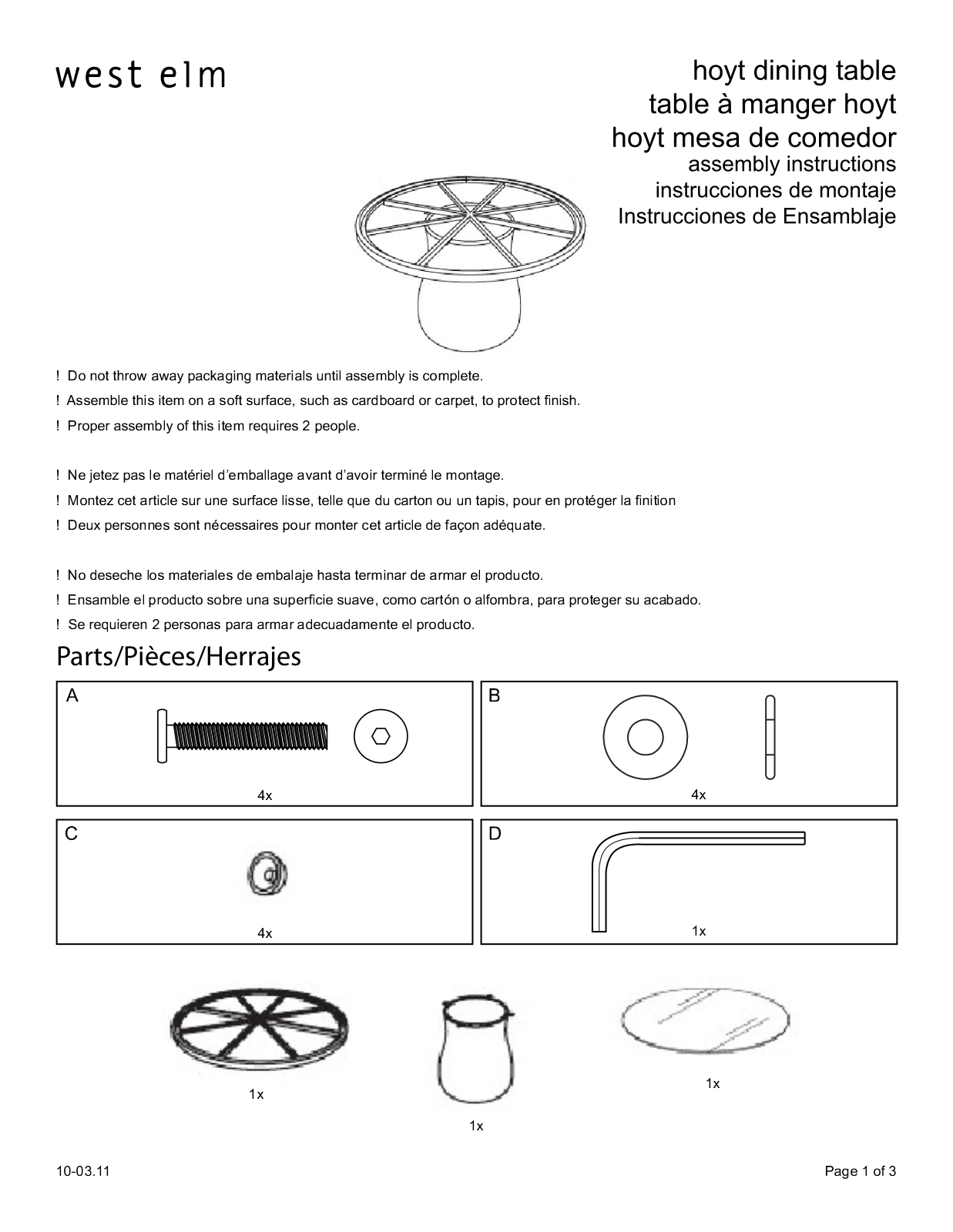 West Elm Hoyt Dining Table Assembly Instruction