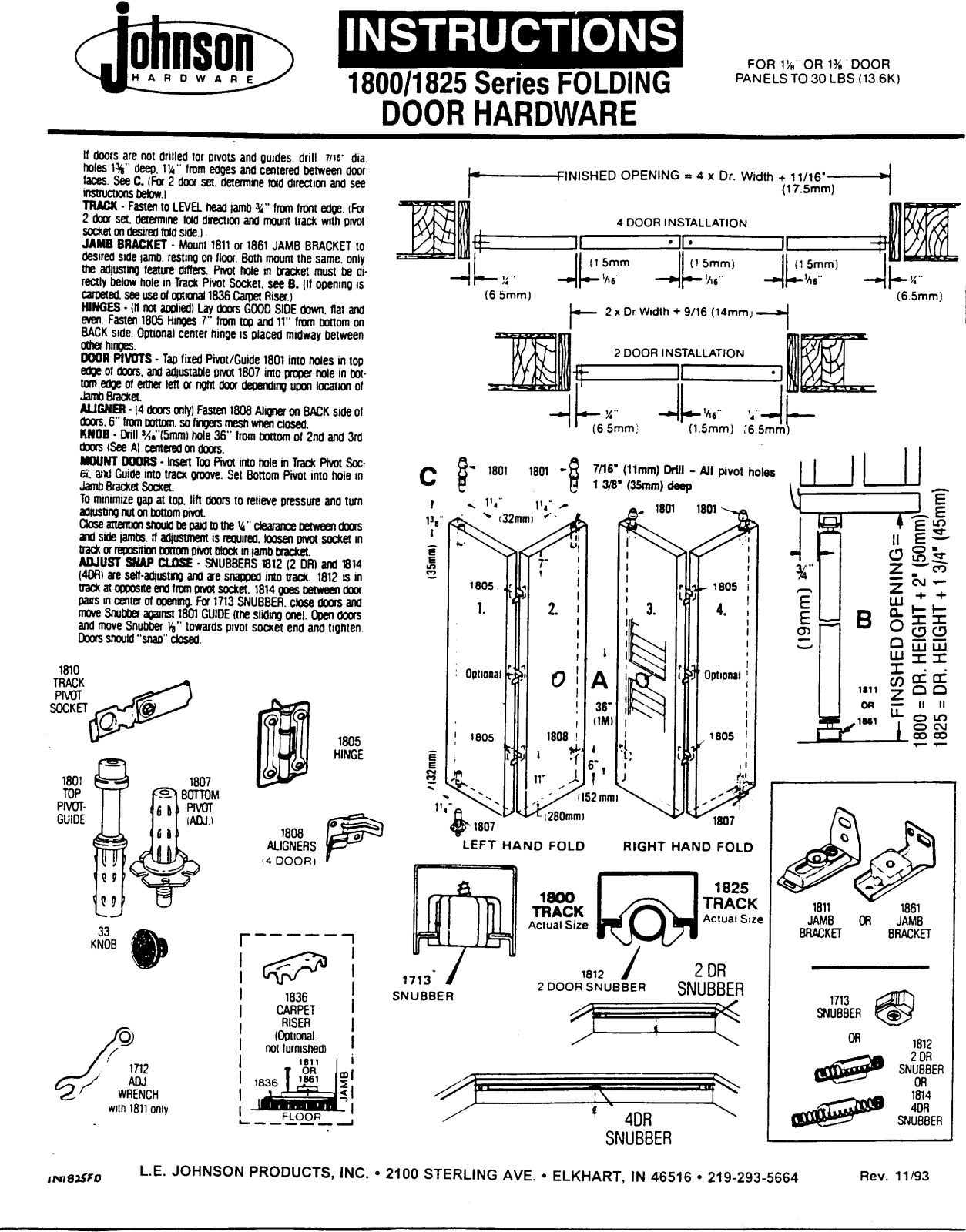 Johnson Hardware 1825 User Manual