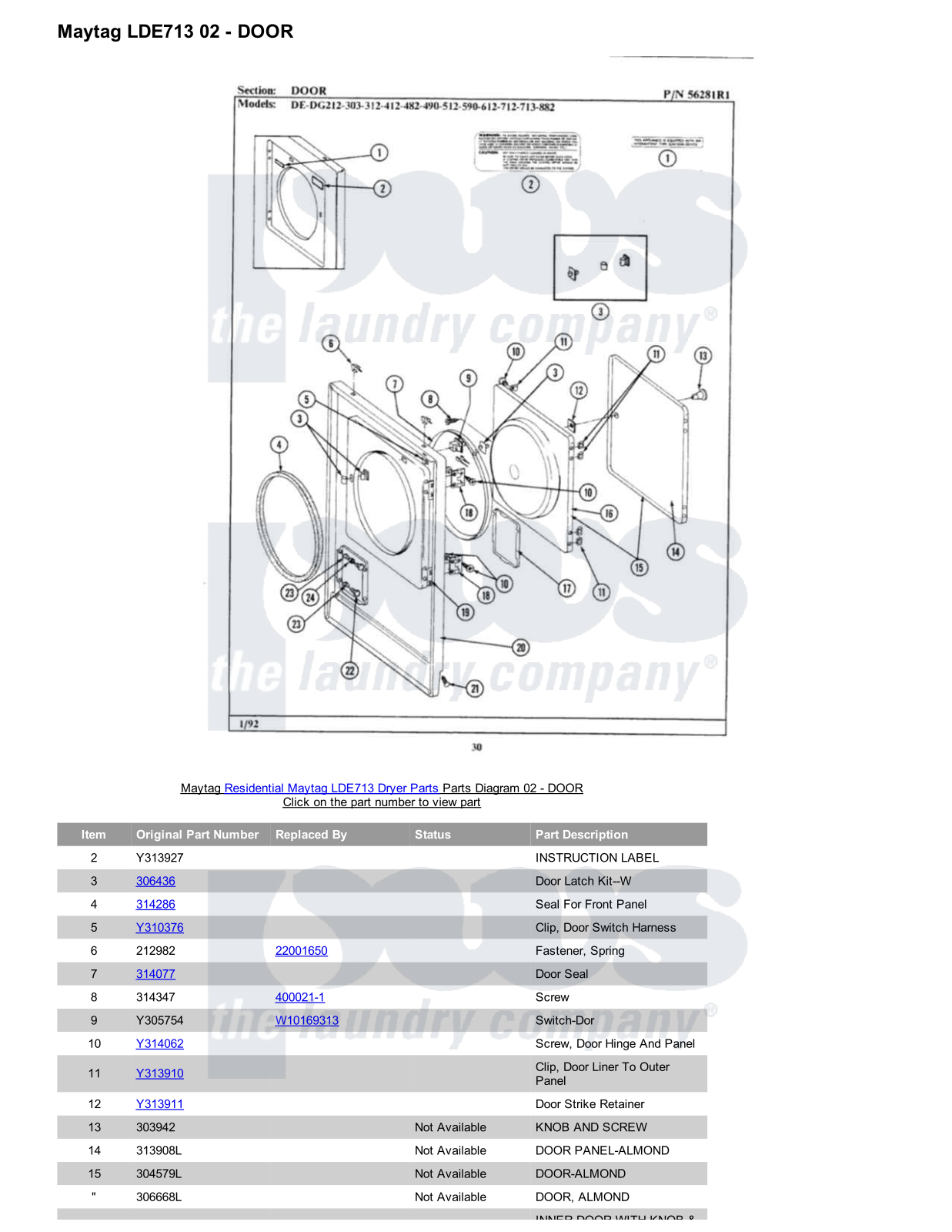 Maytag LDE713 Parts Diagram