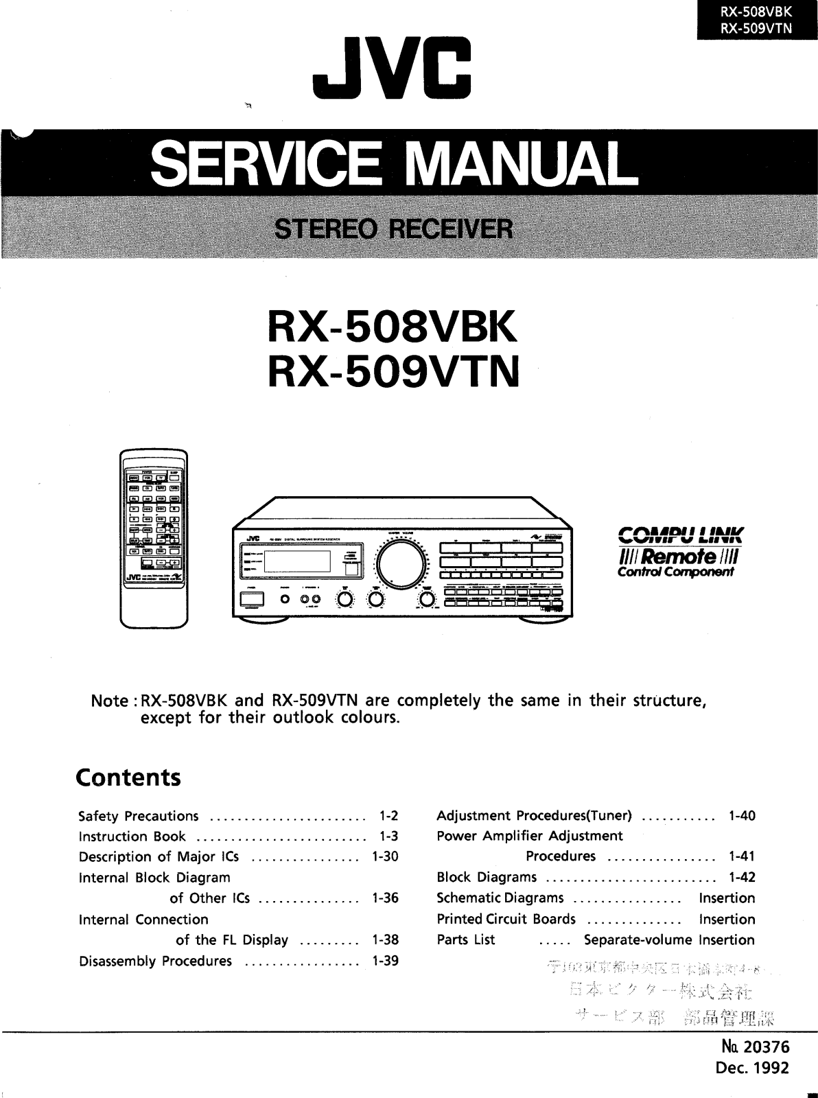 JVC RX-508-VBK, RX-509-VTN Service manual