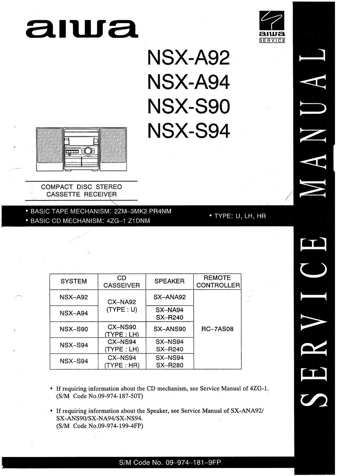 Aiwa NSX-S90, NSXA92, NSX-S94, NSX-A94 Service Manual