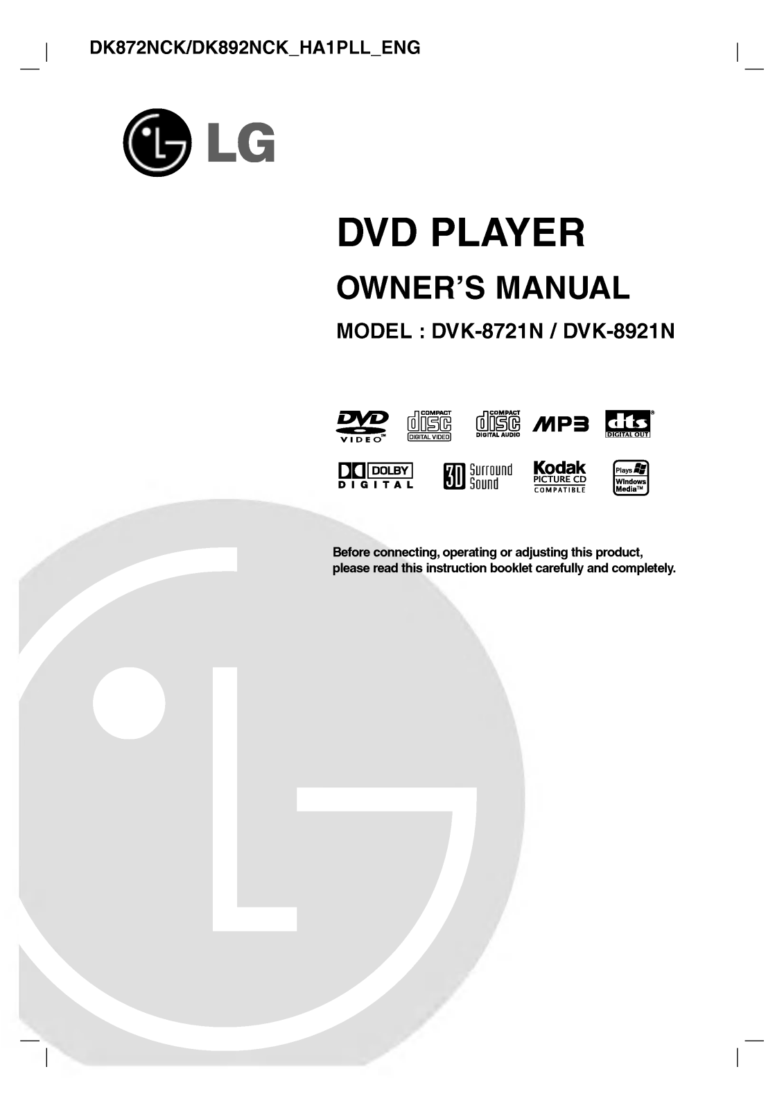 LG DK8721NCK Owner's Manual