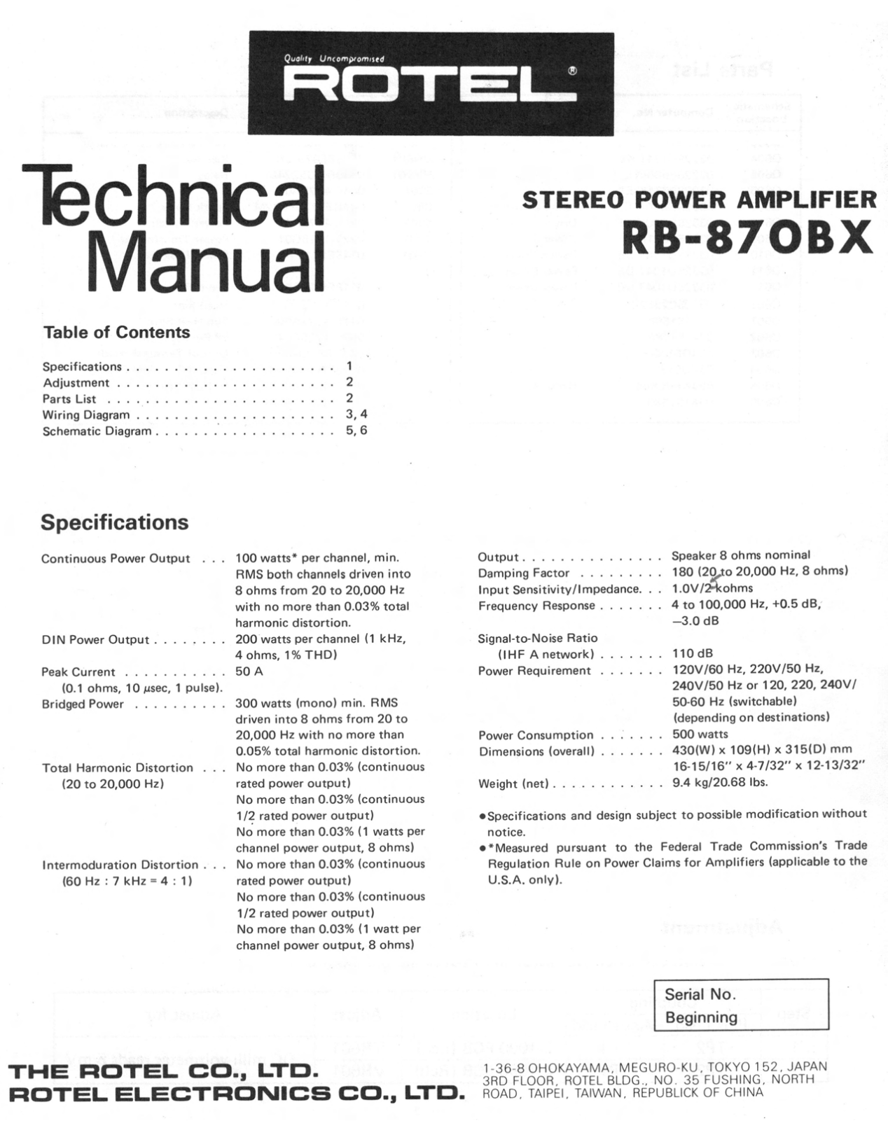 Rotel RB-870-BX Service manual