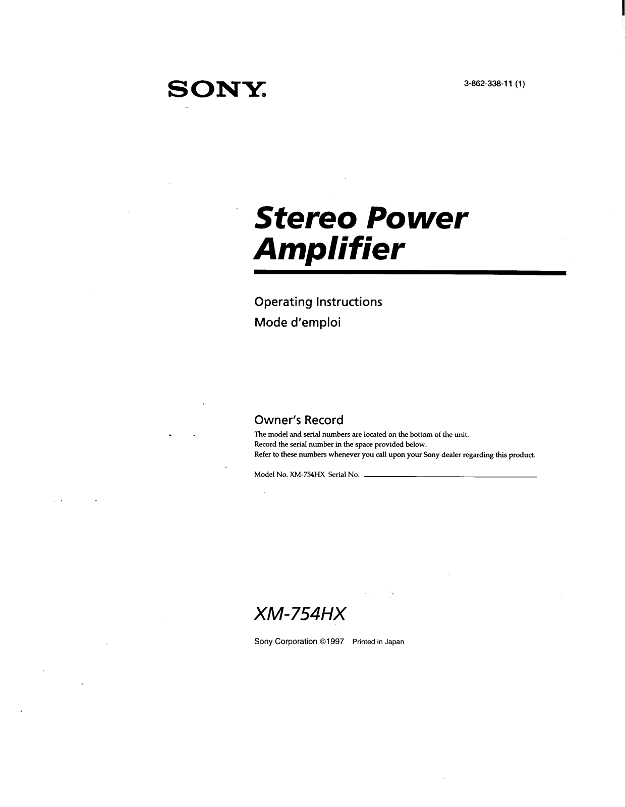 Sony XM-754HX Operating Instructions