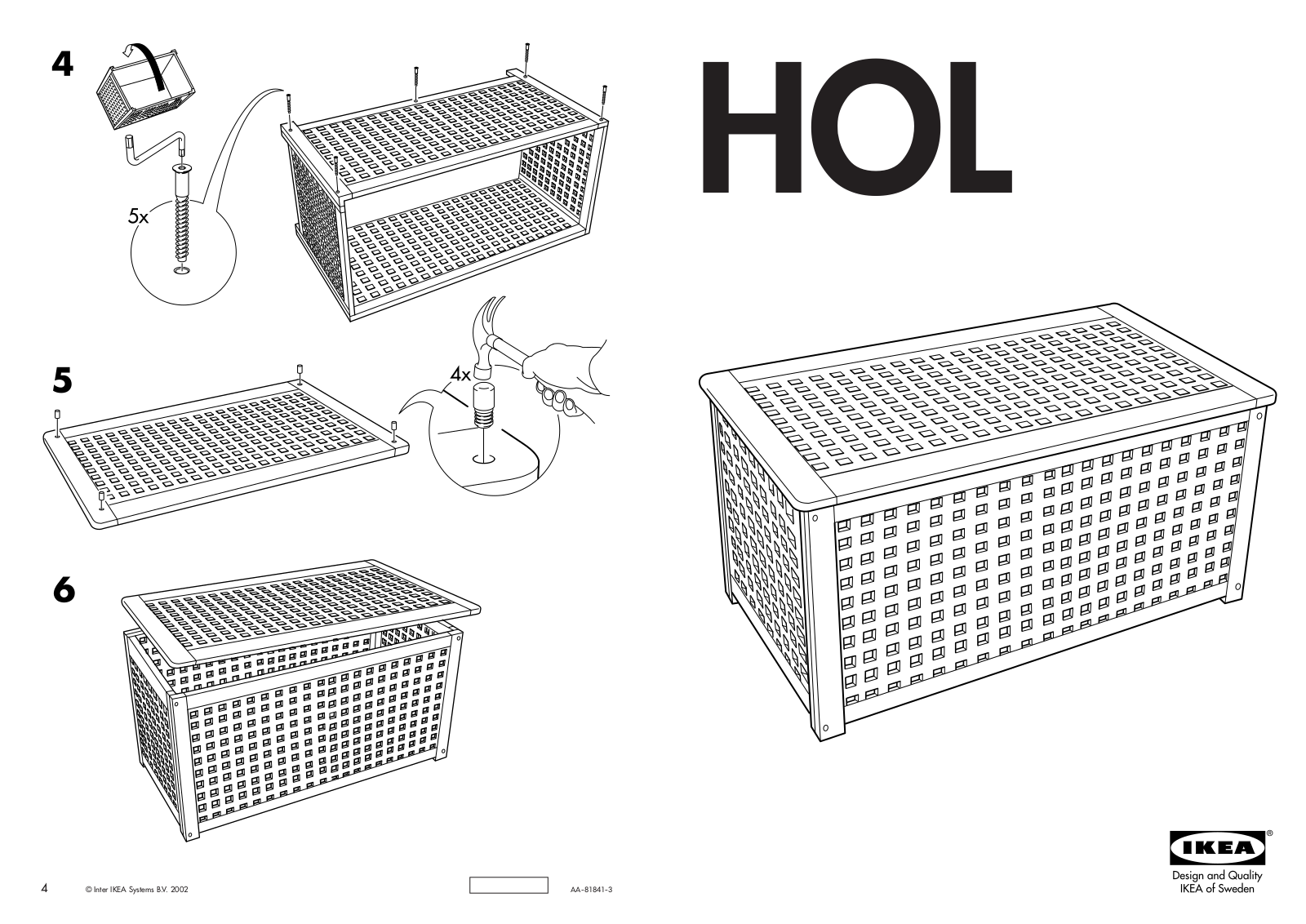 IKEA HOL STORAGE TABLE 38 5-8X19 5-8 Assembly Instruction