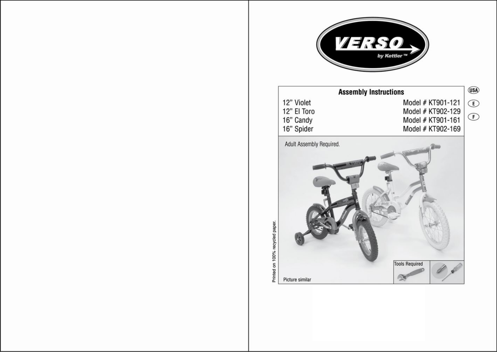 Kettler Violet KT901-121, El Toro KT902-129, Spider KT902-169, Candy KT901-161 Assembly Instructions Manual