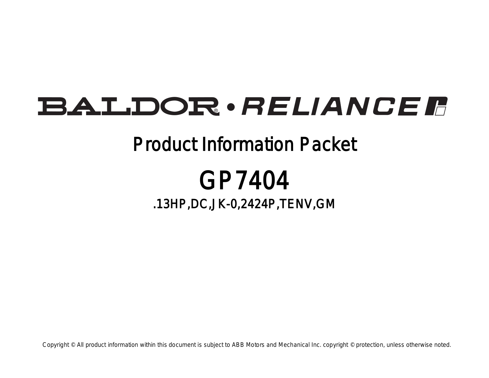 Baldor GP7404 Product Information Sheet