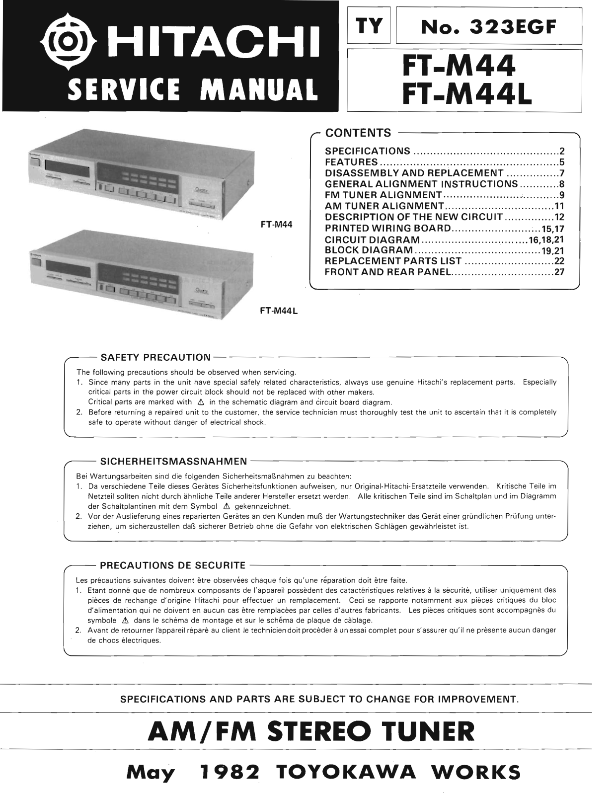 Hitachi FTM-44, FTM-44-L Service Manual