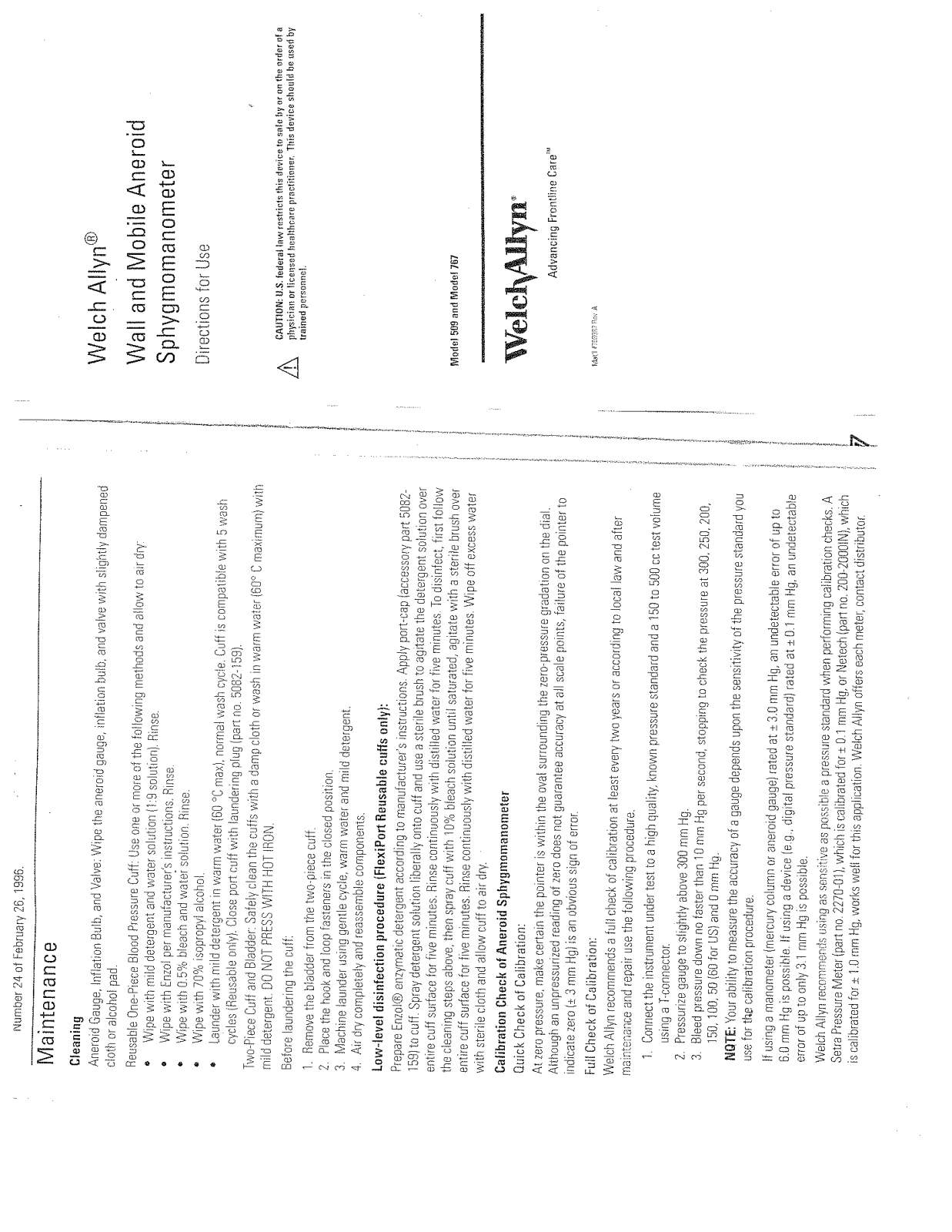 Welch Allyn Model 767 User manual