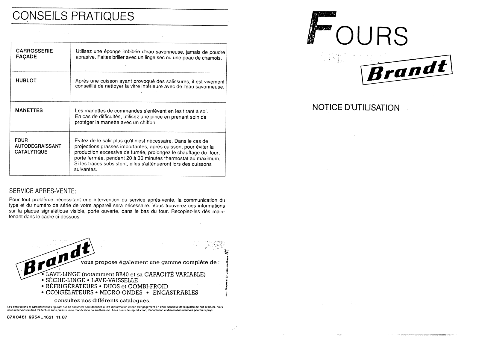 BRANDT FCA791B, FCA791C User Manual