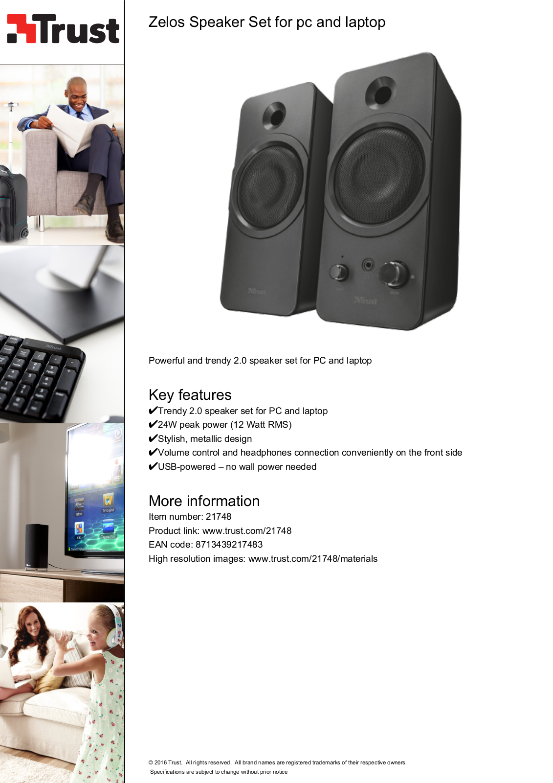 Trust Zelos Speaker Set for pc and laptop User Manual