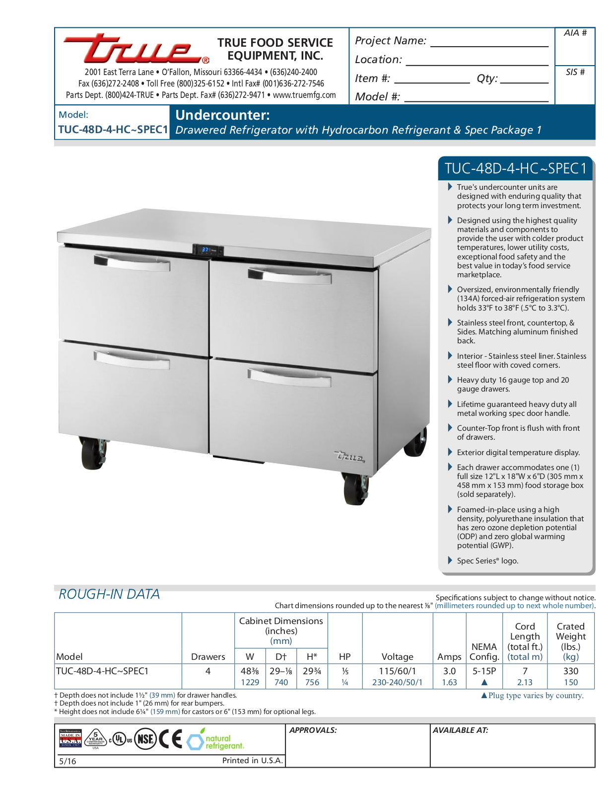 True TUC-48D-4-HC User Manual