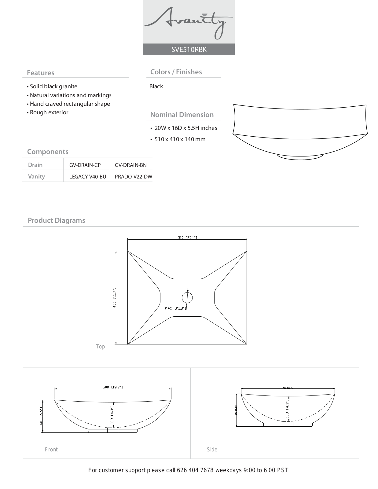 Avanity SVE510RBK Specifications