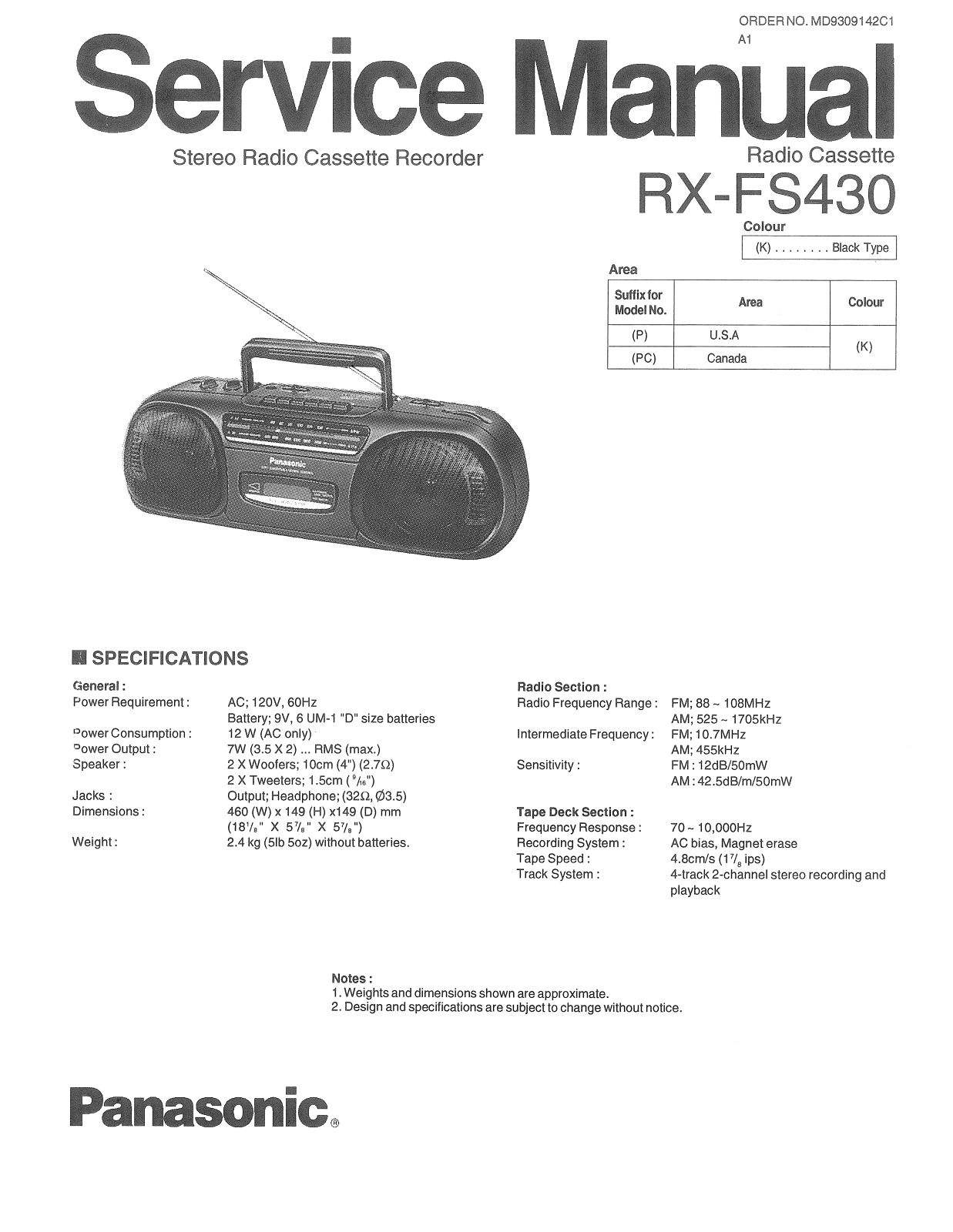 Panasonic RXFS-430 Service manual
