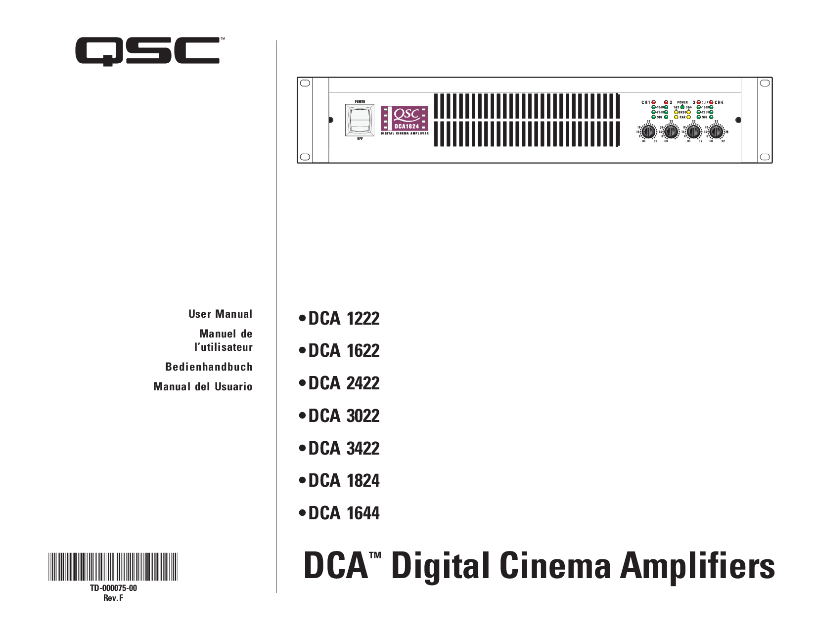 QSC Audio DCA 1622, DCA 2422, DCA 3422, DCA 3022, DCA 1644 User Manual