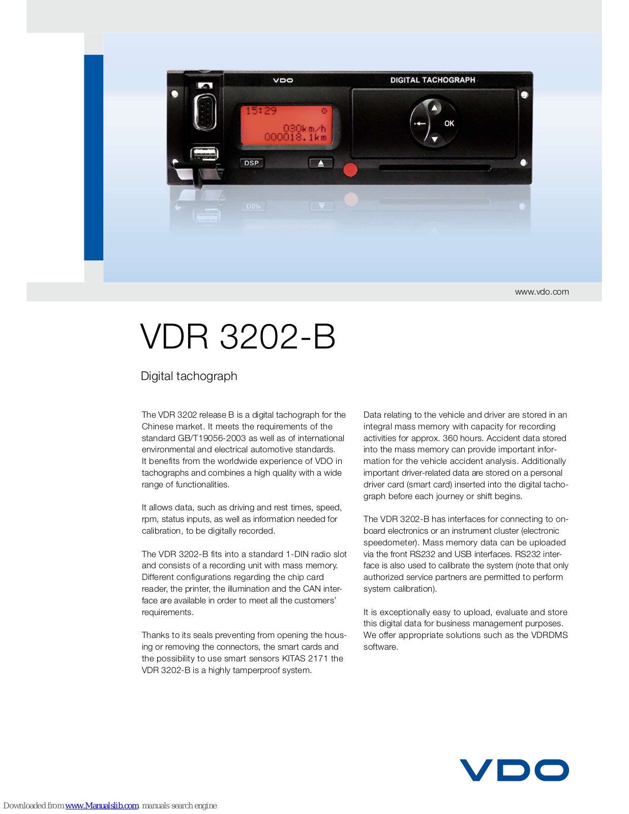 VDO VDR 3202-B Datasheet - ManualMachine.com