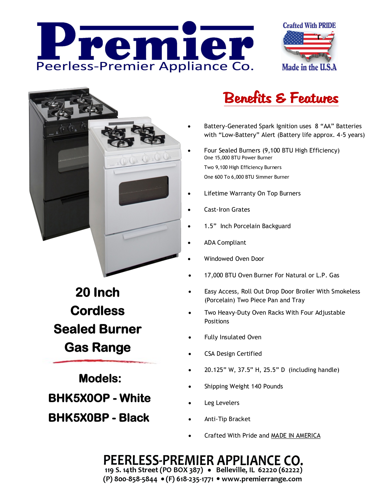 Premier BHK5X0OP, BHK5X0BP Specifications - ManualMachine.com