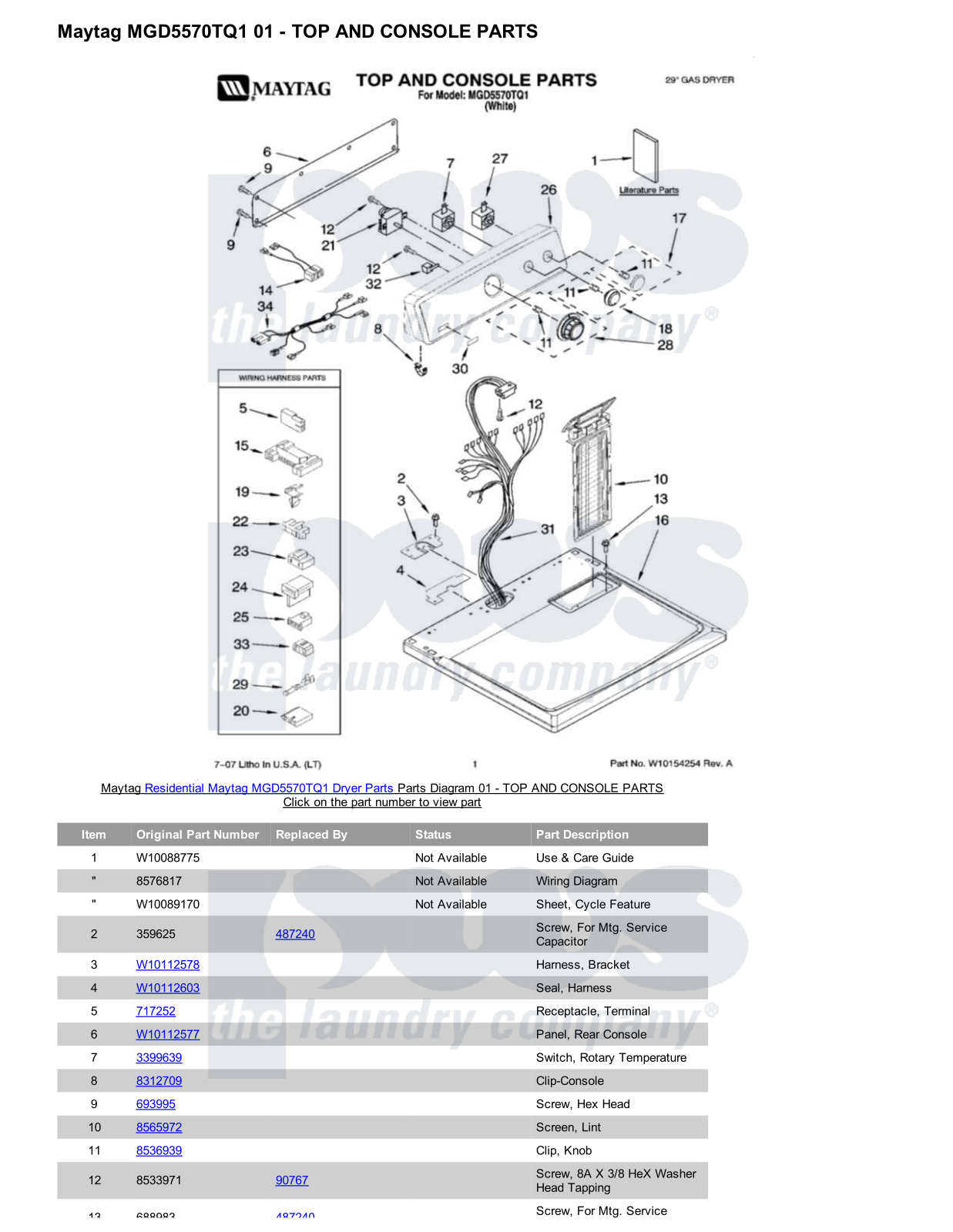 Maytag MGD5570TQ1 Parts Diagram