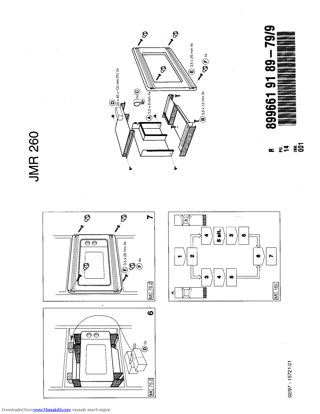 JUNO JMR260B, JMR260W, JMR260S, JMR260E, JMR260 Installation Instructions Manual