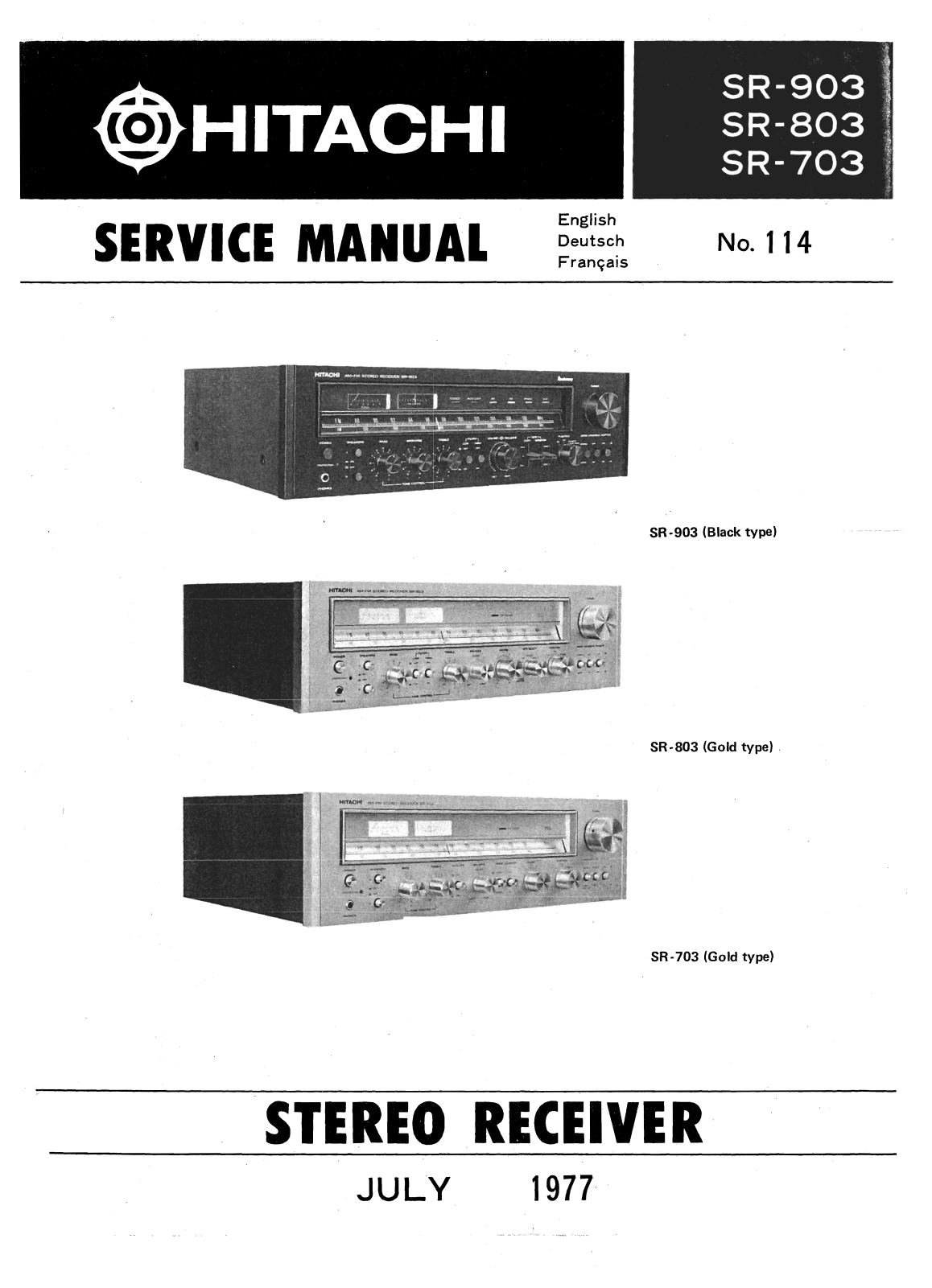 Hitachi SR-903, SR-803, SR-703 Service Manual