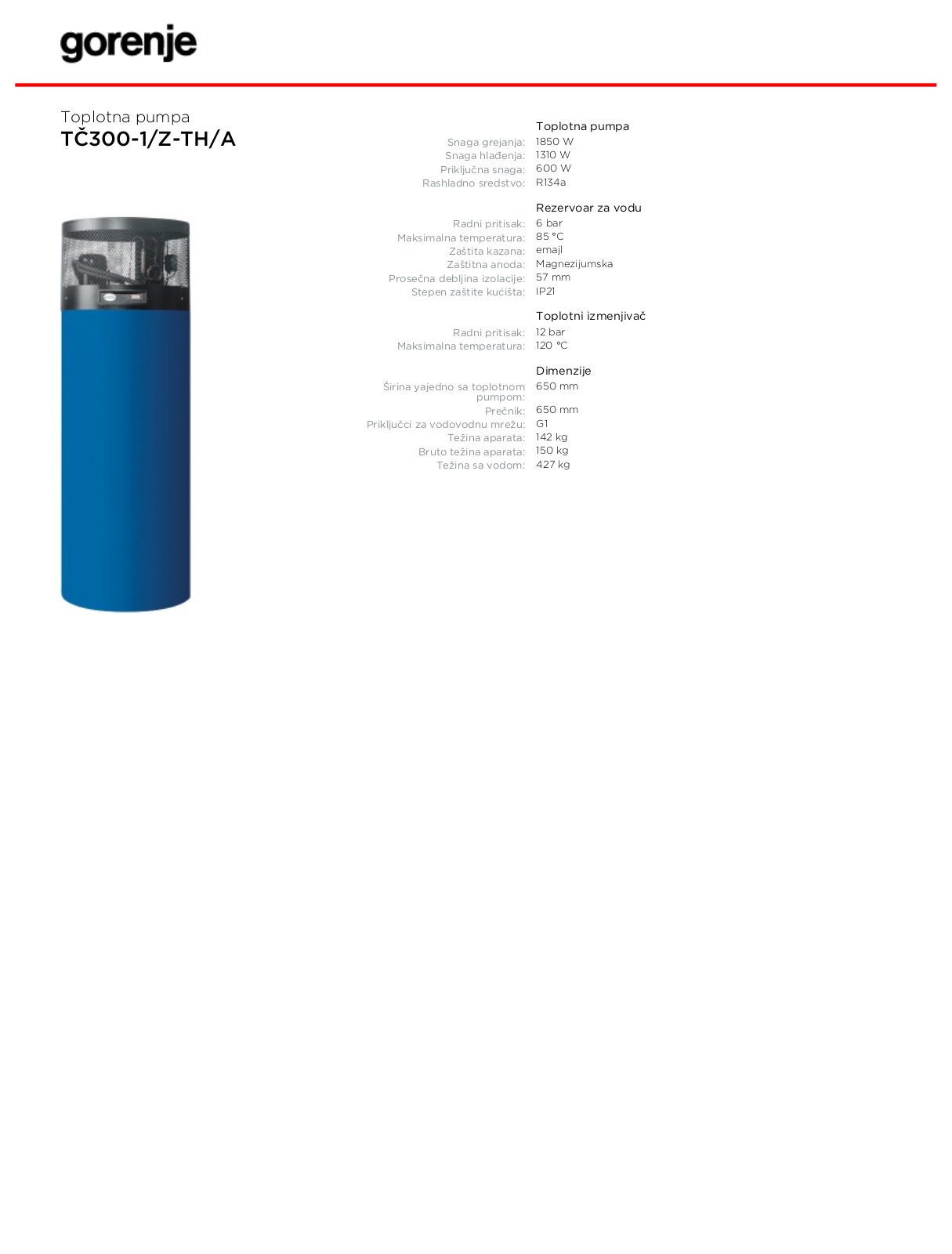 Gorenje T300-1-Z-TH-A DATASHEET