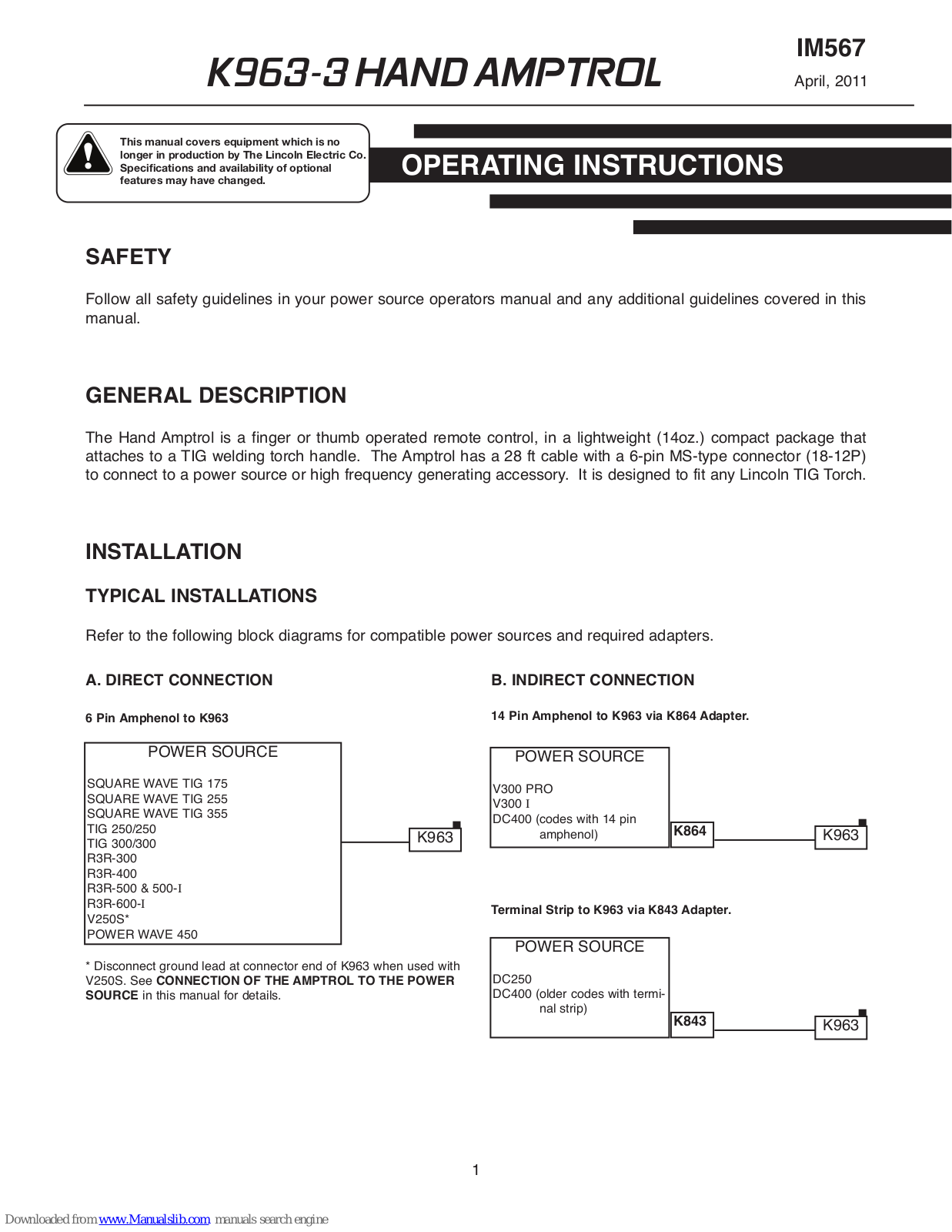 Lincoln Electric K963-3 Operating Instructions Manual