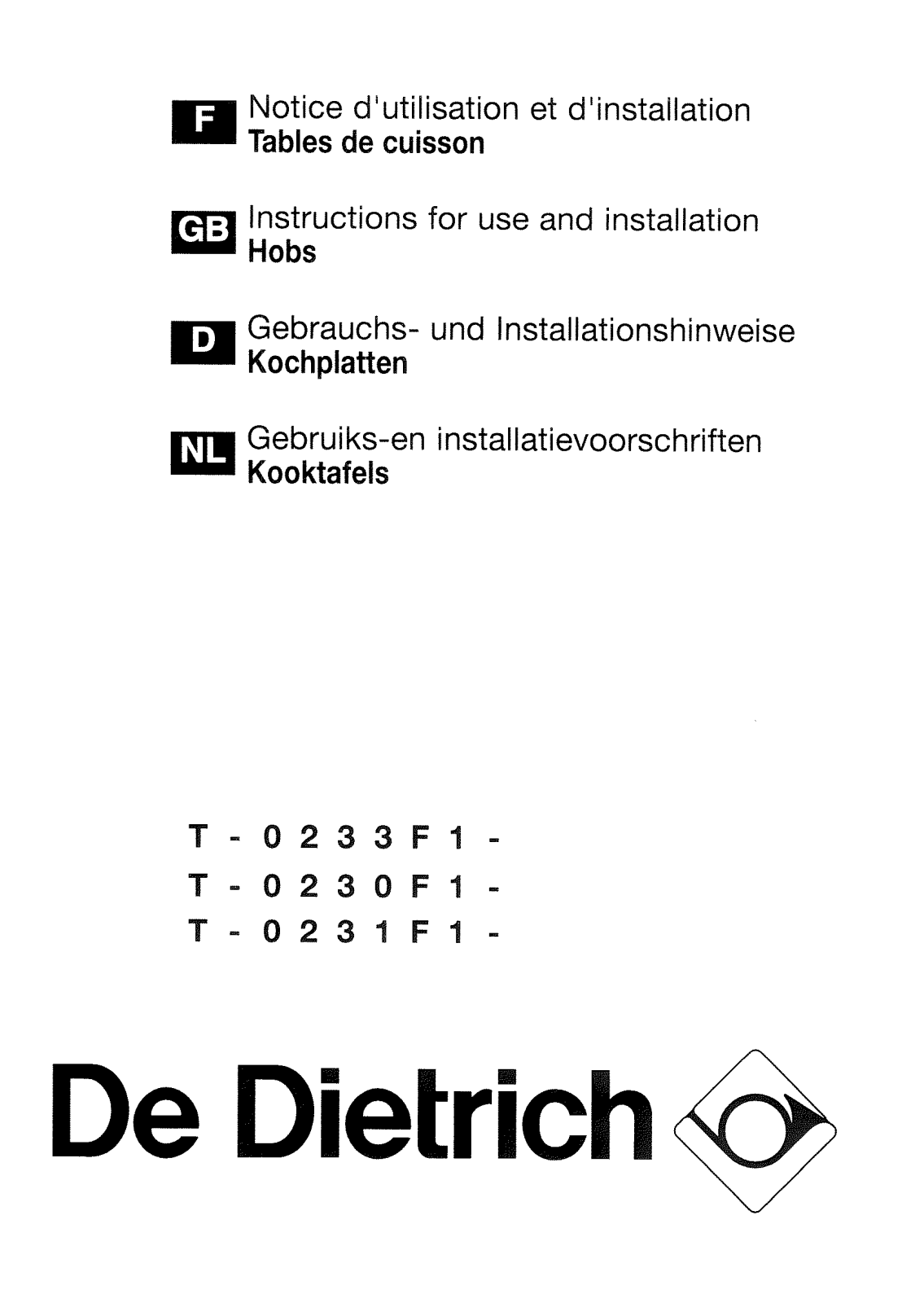 De dietrich TD0233F1, TK0233F1, TM0231F1, TD0230F1, TD0231F1 User Manual