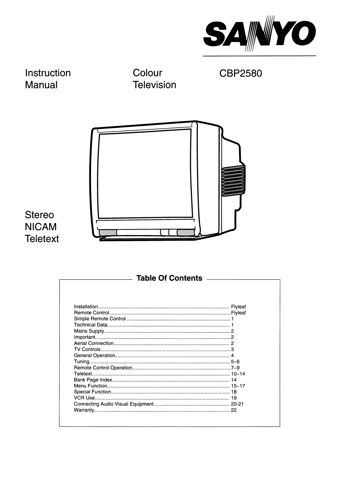 Sanyo CBP2580 Instruction Manual