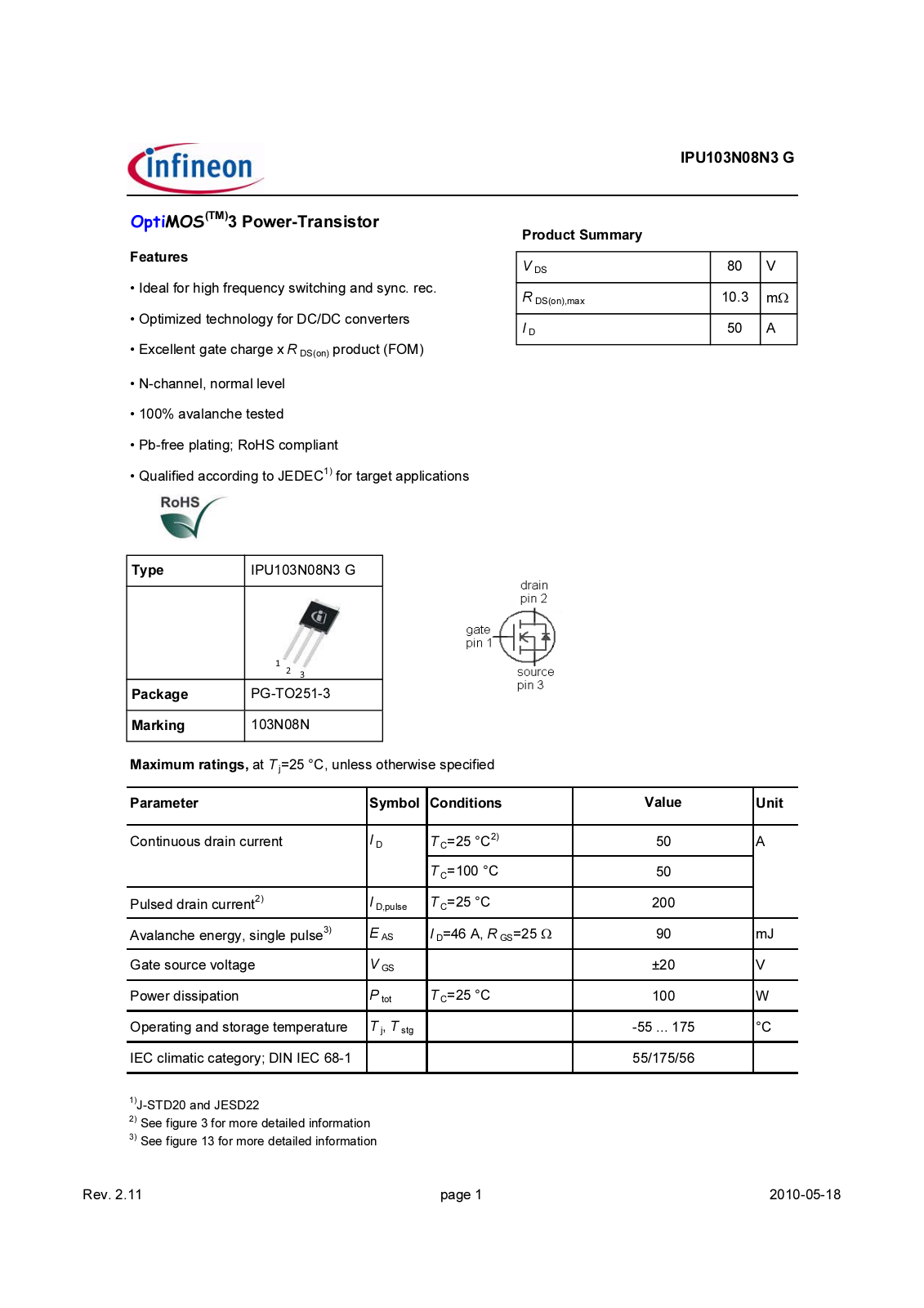 Datasheet ipu103n08n3_rev2.11 Datasheet - ManualMachine.com