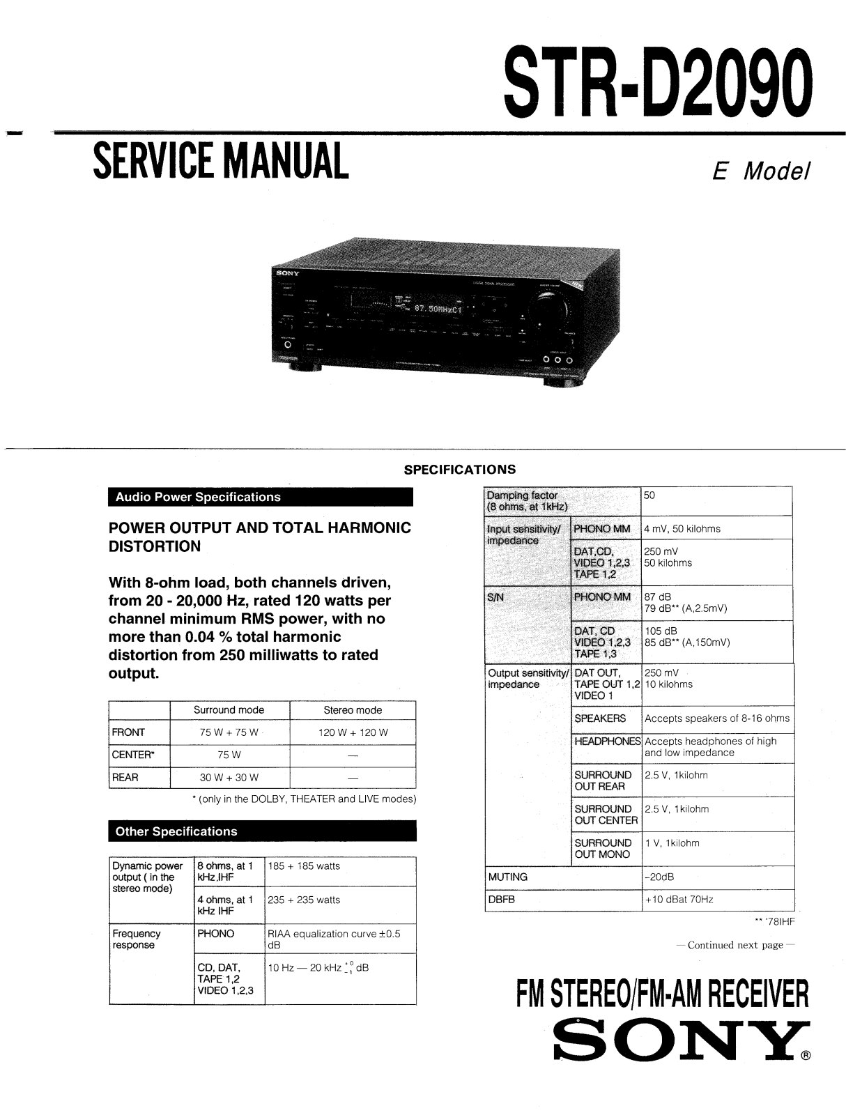 Sony STRD-2090 Service manual