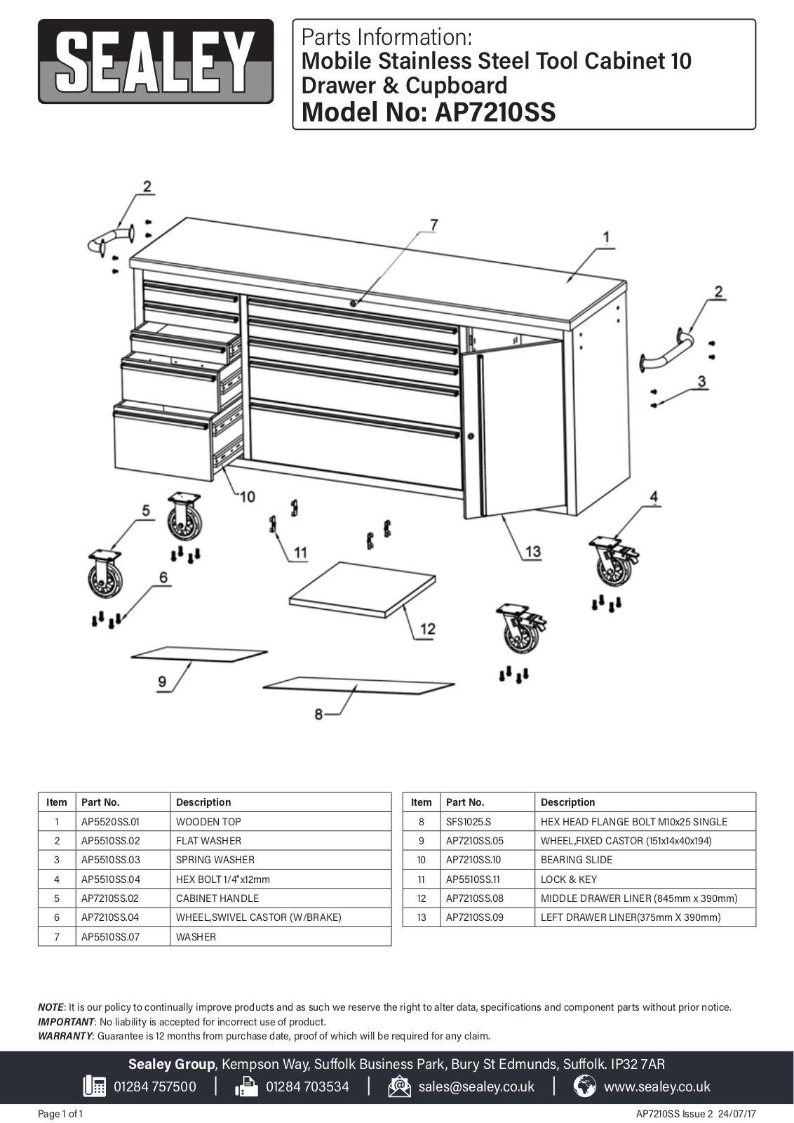 Sealey AP7210SS Parts Listing - ManualMachine.com