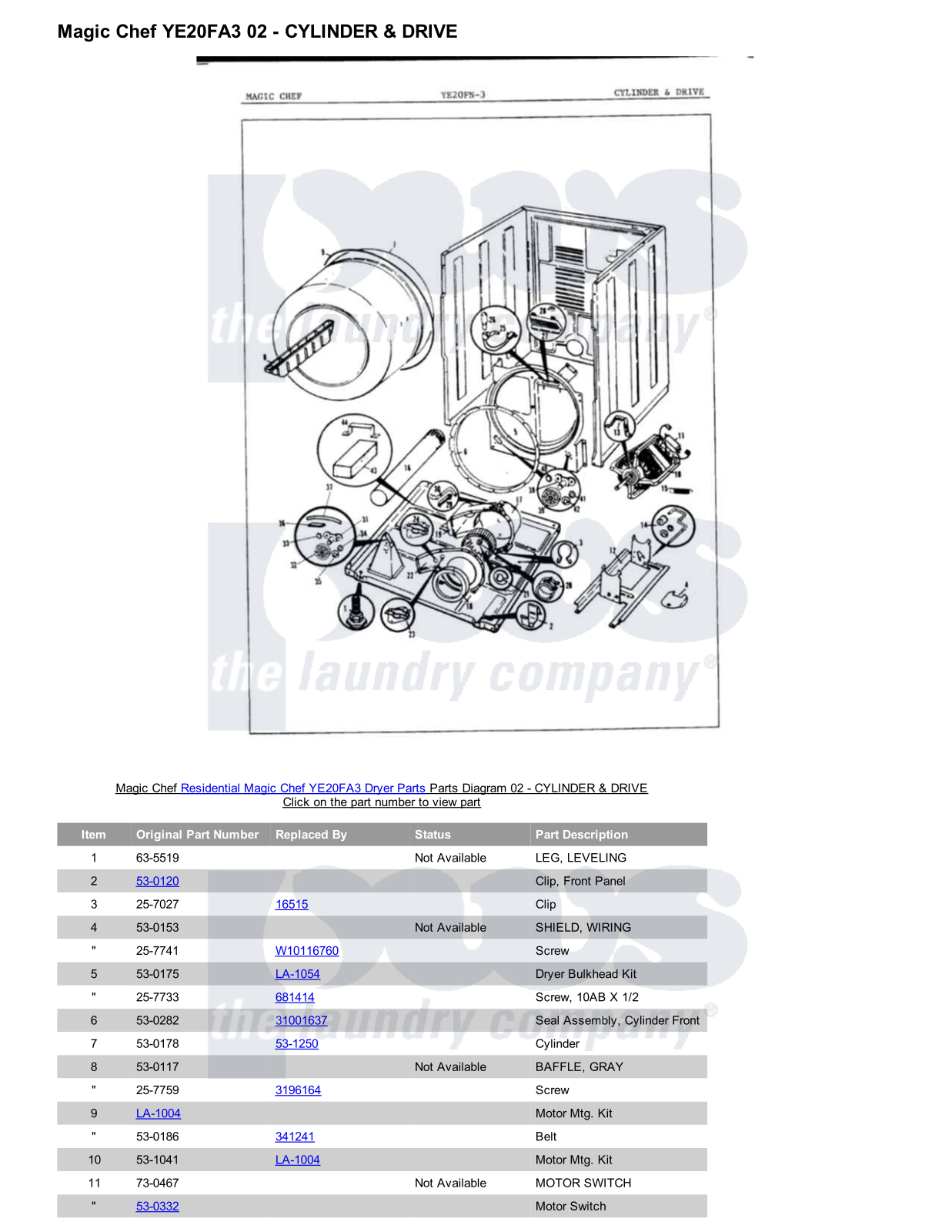 Magic Chef YE20FA3 Parts Diagram