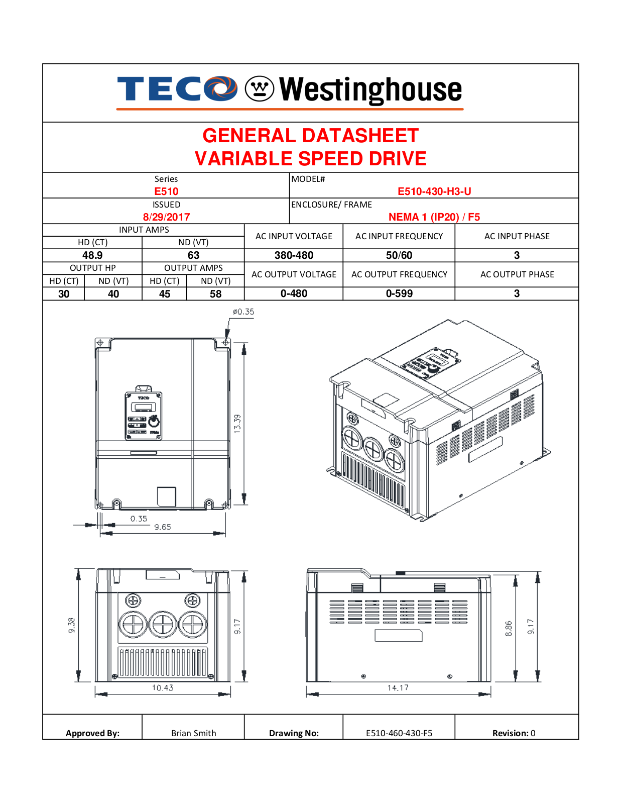 Teco E510-430-H3-U Data Sheet